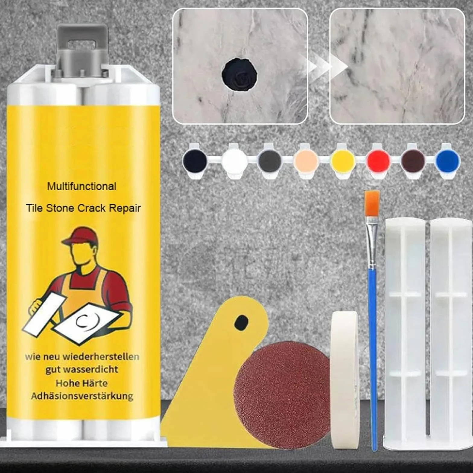 Wielofunkcyjny zestaw naprawczy pęknięć kamiennych płytek, granitu i marmuru, pasta naprawcza do płytek i glazury ceramicznej, do naprawy pękniętego blatu wanny, porcelany (1 zestaw)
