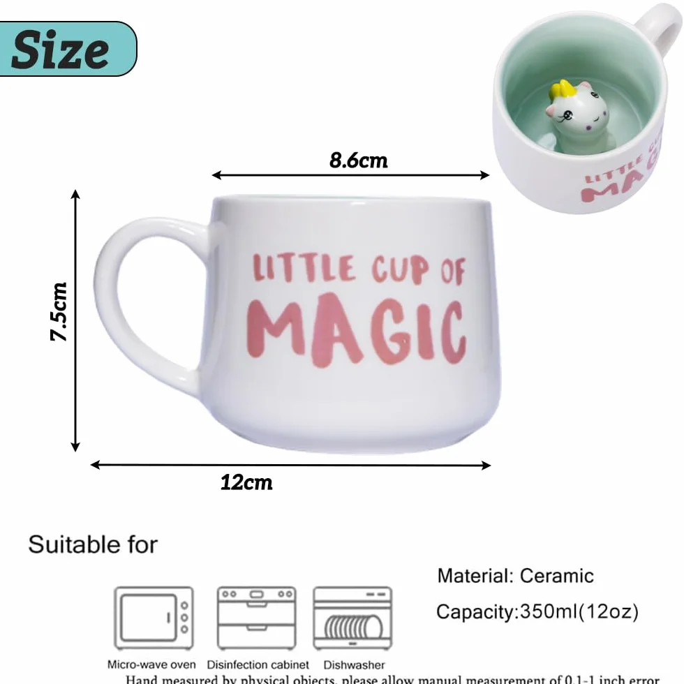 Anicy zabawna filiżanka dla dzieci - prezent urodzinowy dla kobiet, jednorożec, dla dziewczyn, 3D zwierzę, kubek do kawy, 350ml