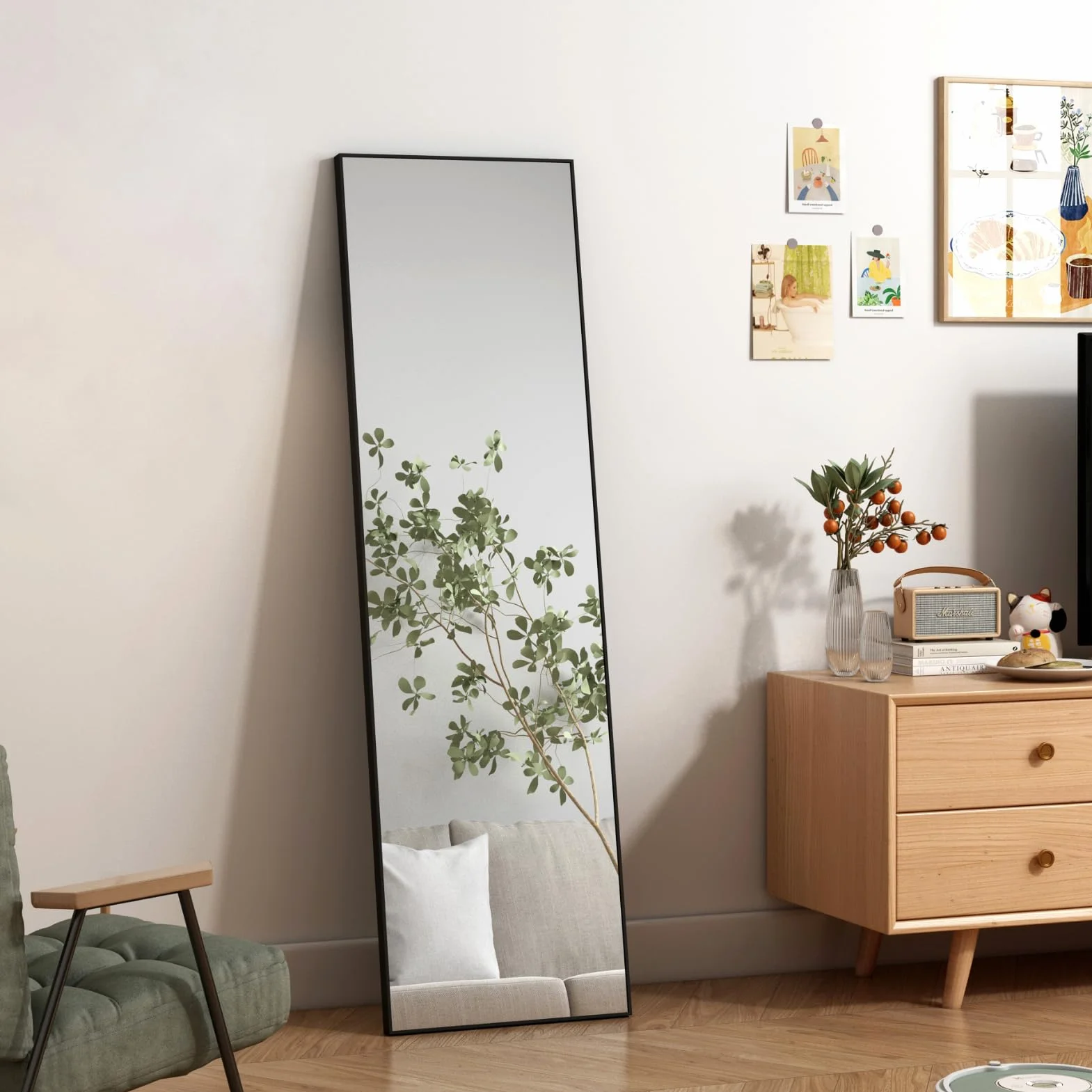 Hoikwo Lustro stojące 140x41 cm, Lustro pełnowymiarowe 55.12x16.15 cali z czarną ramą do sypialni, salonu lub łazienki
