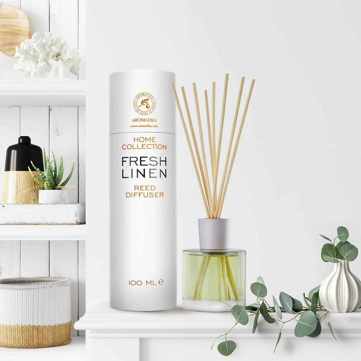 Fresh Linen Reed Diffuser - 100ml w/Rattan Sticks - Home Fragrance - Scented Diffusers for Aromatherapy - Perfect as a Gift - Enhancing any Room with a Refreshing, Soothing and Pleasant Scent