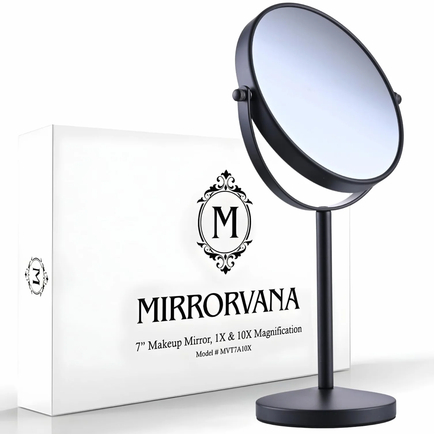 MIRRORVANA 10-krotne powiększające lusterko do makijażu na stojaku do sypialni i łazienki, wolnostojące lustro na biurko i stół, dwustronne powiększenie 10X/1x, 35 cm wysokości, 18 cm szerokości