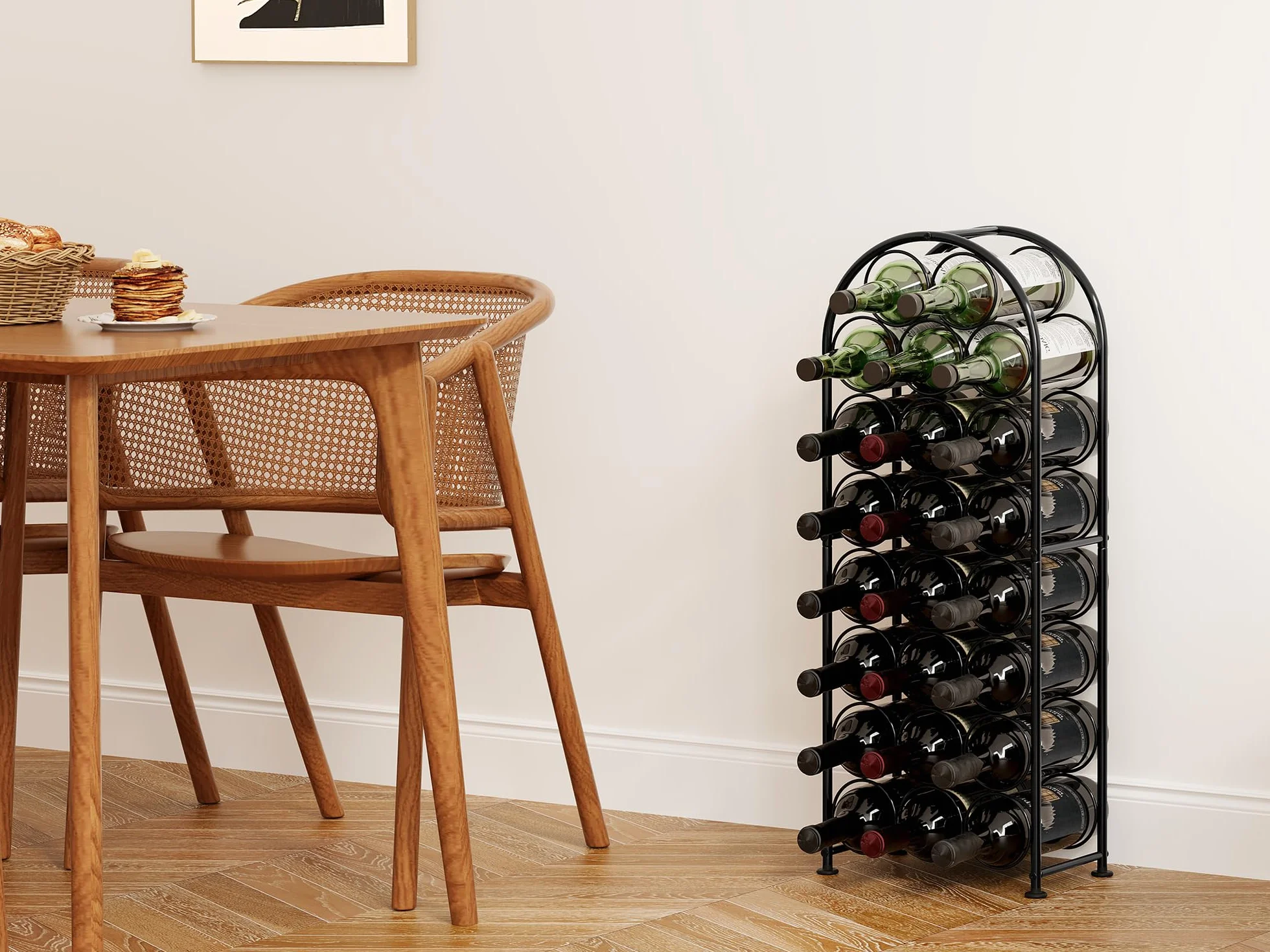 EasyPAG Stojak na Wino 23 Butelki Metal Podłogowe Wolnostojące,Regał na Butelki,Uchwyt na Wino,Stojak do Przechowywania Wina do Domu & Kuchni,Czarny