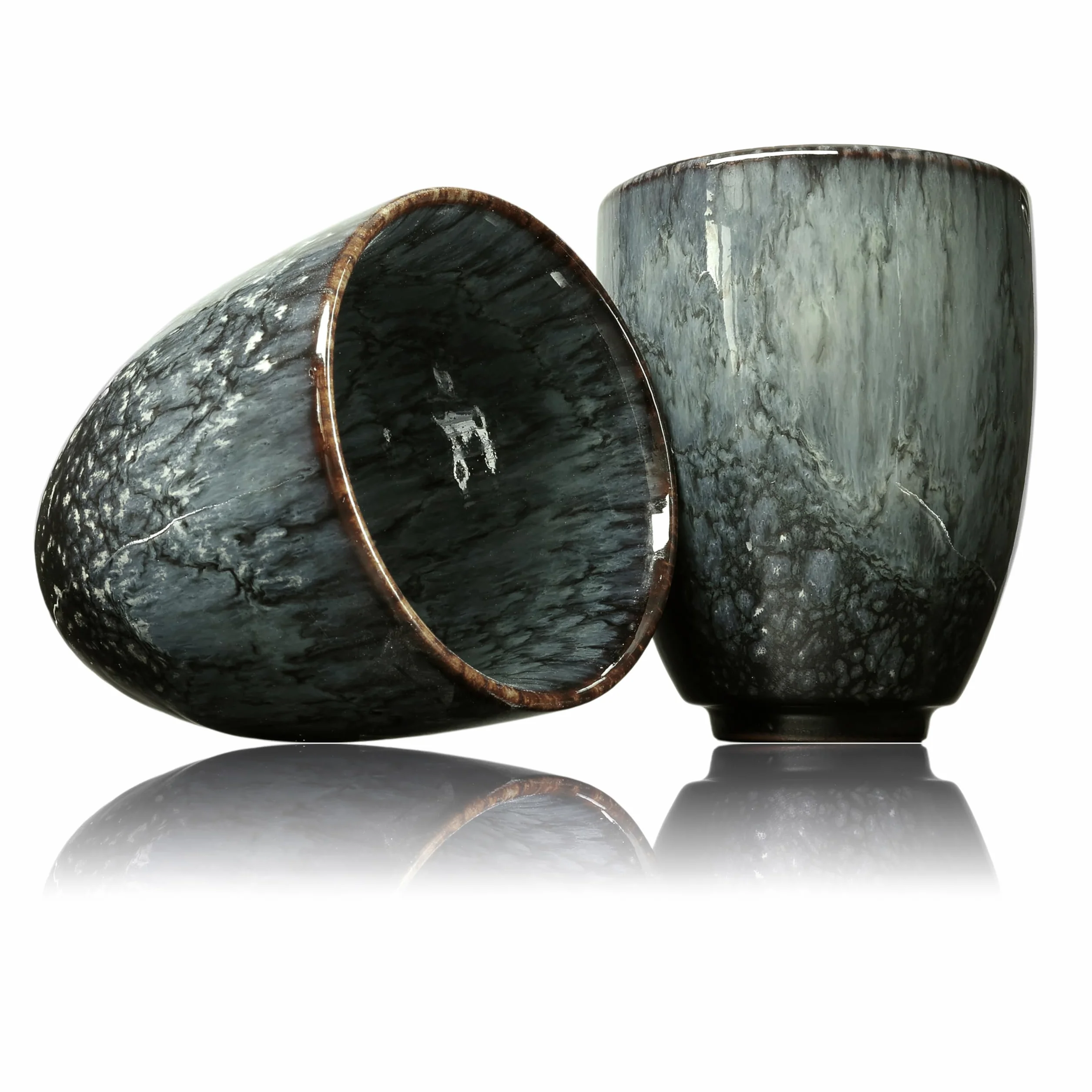 Ganzoo kubek ceramiczny bez uchwytu 200 ml, zestaw 2 szt., nowoczesny wzór unikatowy, kolor apatyt, grube ścianki 7 mm, śr. 65 mm, wys. 92 mm, 235 g/szt.