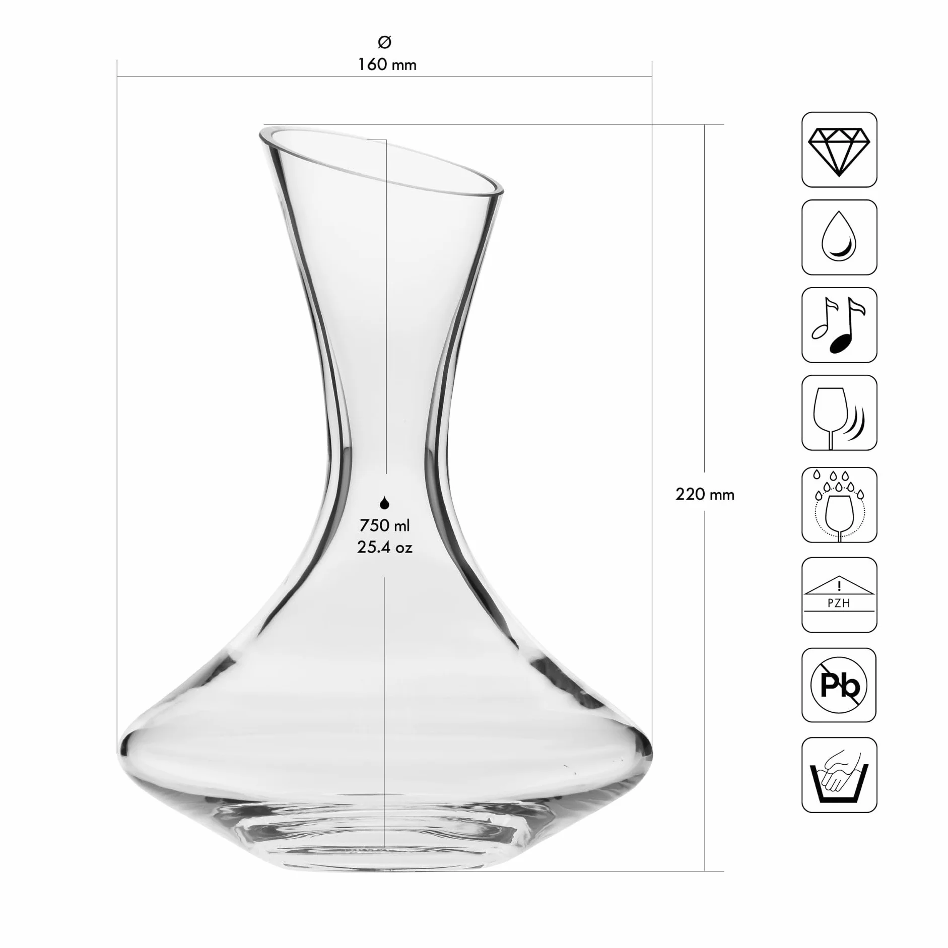 Karafka do wina 750 ML Krystaliczne szkło Bezołowiowa Ręcznie wykonana KROSNO