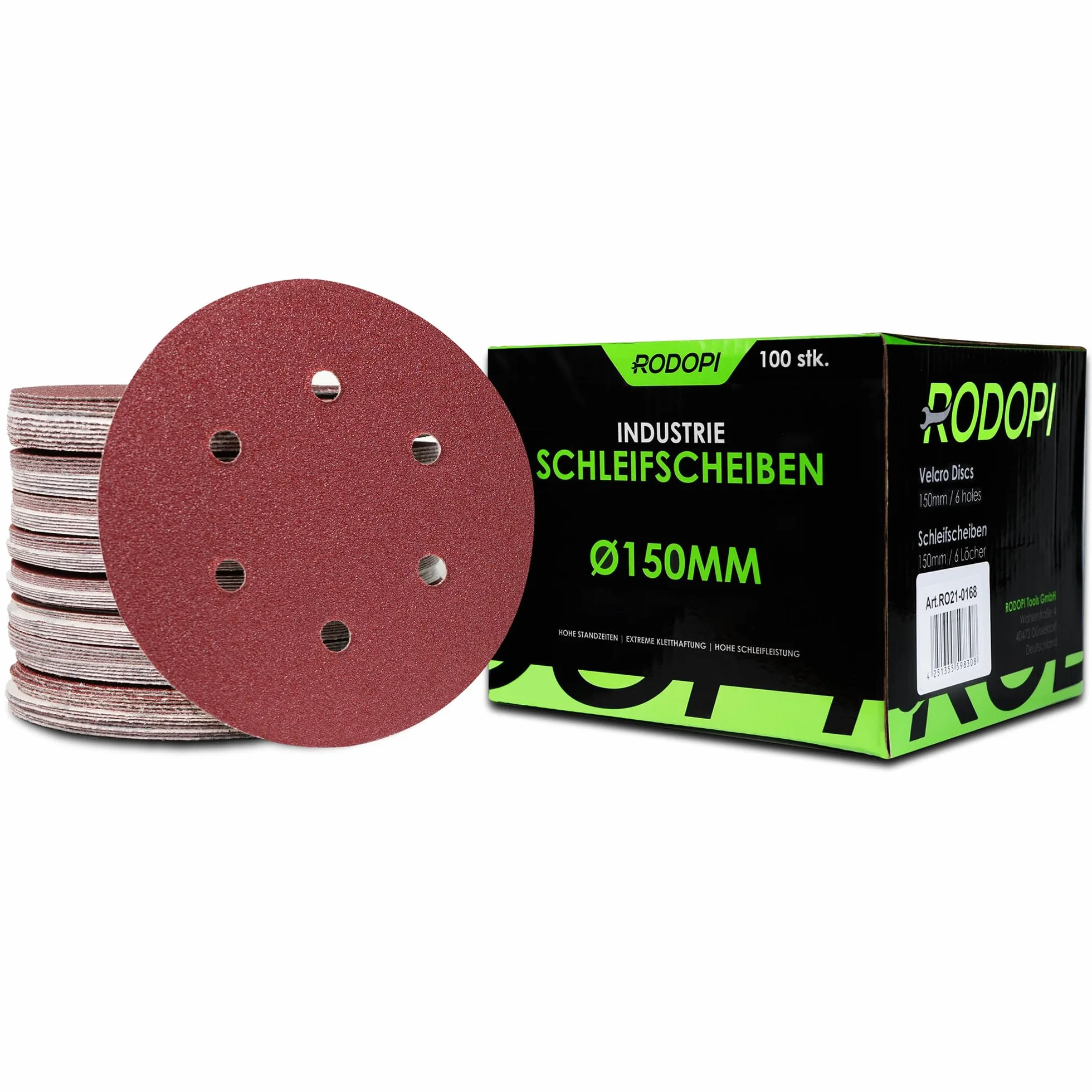 RODOPI Papier ścierny RedDevil 150 mm krążki szlifierskie na rzep ziarnistość 40-320, podkładki szlifierskie do szlifierek mimośrodowych, 6 otworów, krążki na rzep, cyrkonia, korund, 50 sztuk