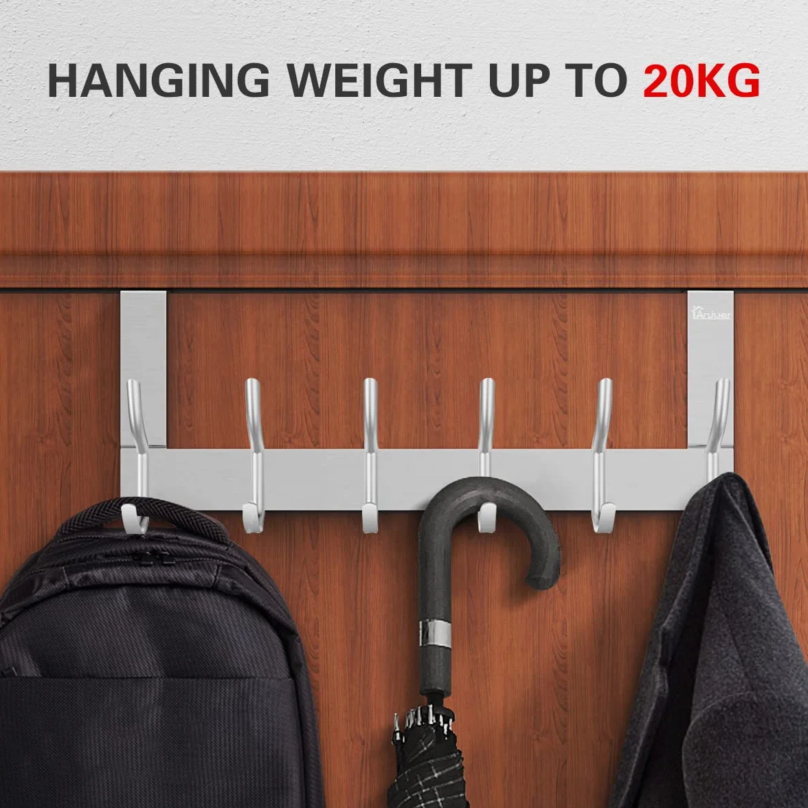 Haczyk na drzwi z 6 haczykami, maksymalny udźwig 20 kg, w przypadku haków na drzwi do drzwi w Niemczech, srebrny