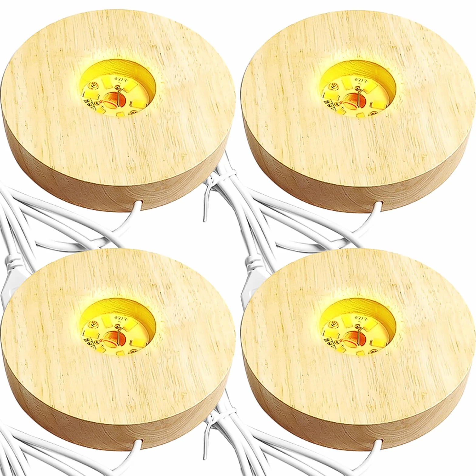 GOMETY Drewniana podstawa świetlna LED, USB LED do szkła akrylowego, ciepły kolor, drewniana podstawa LED, kwadratowa/okrągła, podstawa wyświetlacza do soczewek kryształowych, szkła, akrylu,