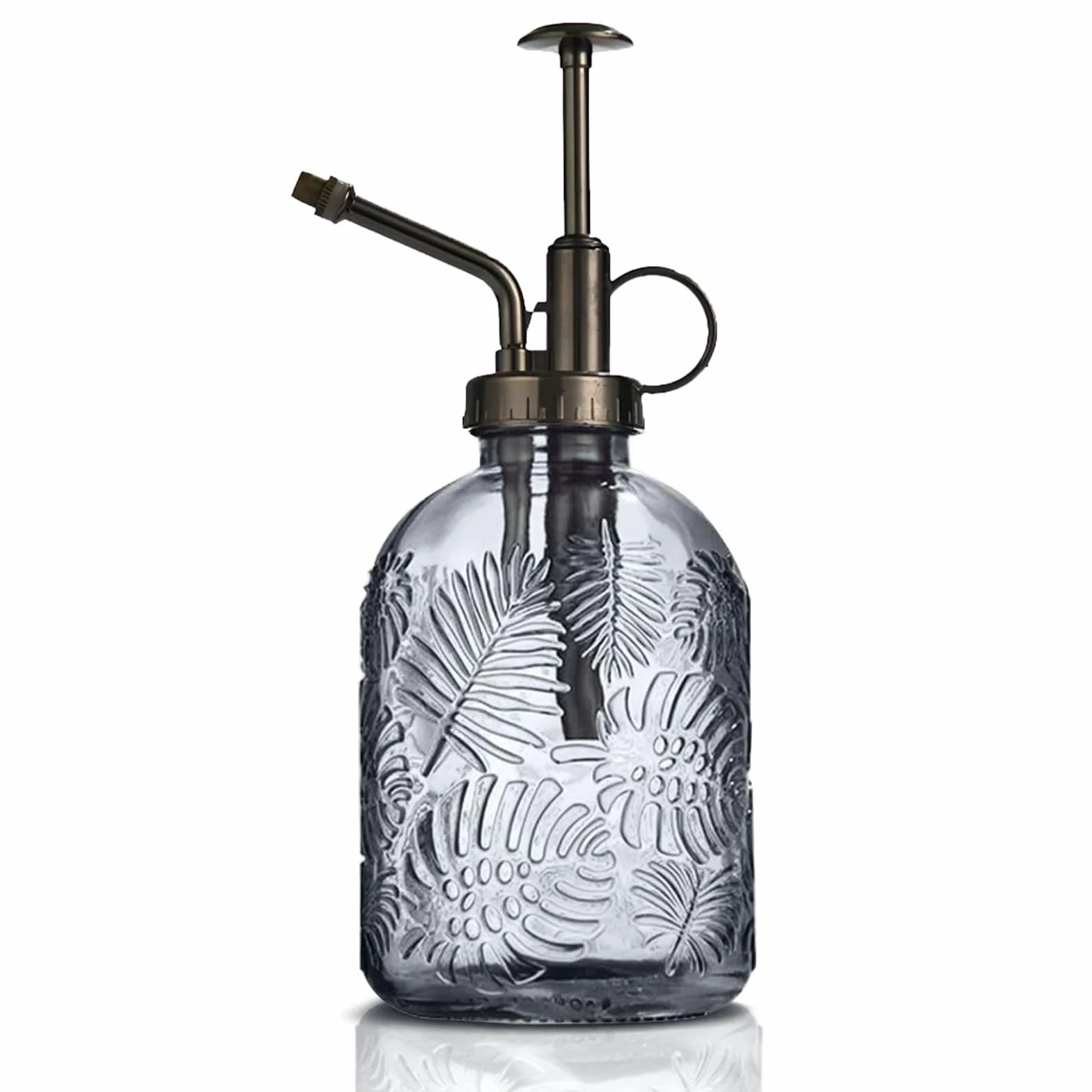 Szklany spryskiwacz do roślin 360 ml retro z górną pompką konewki szary