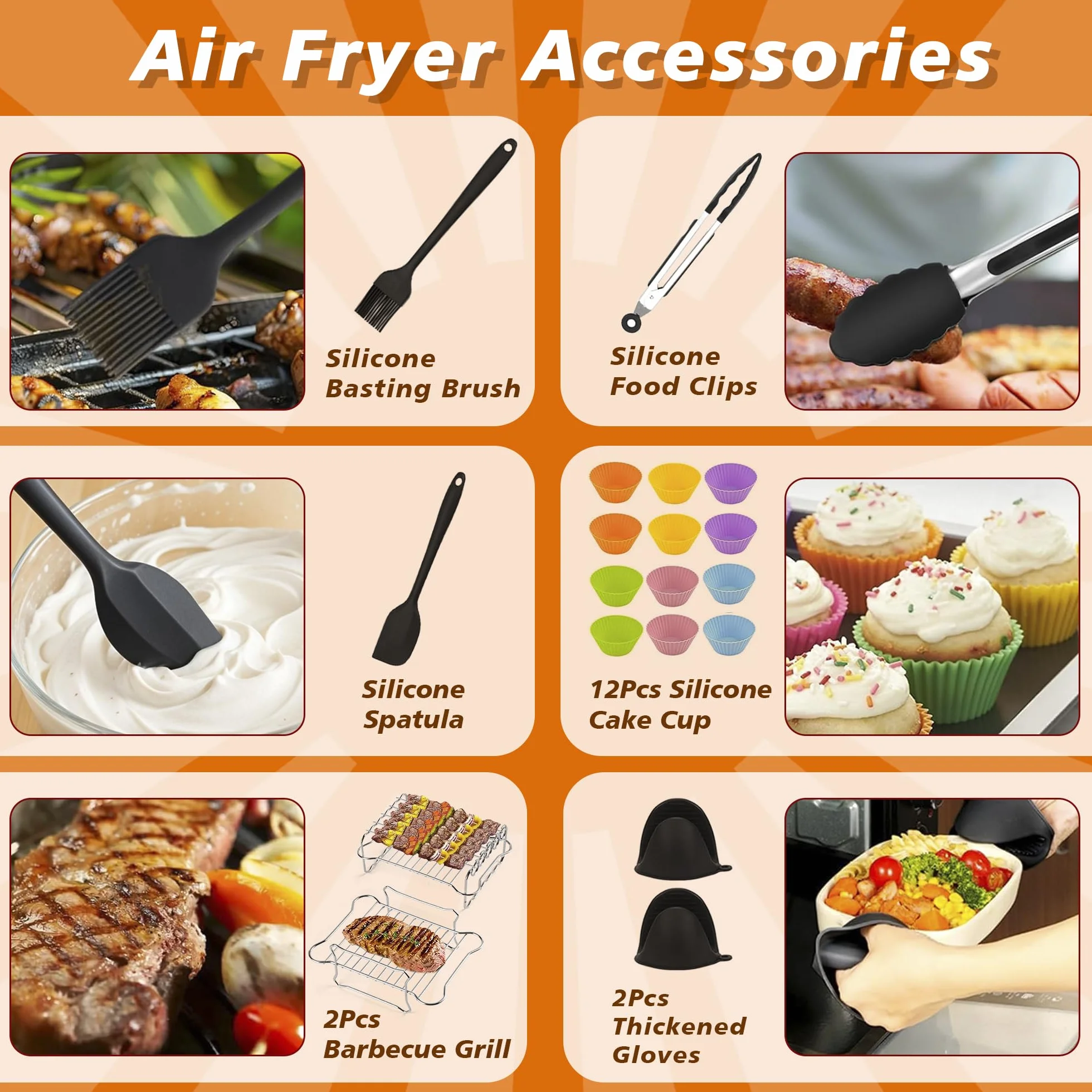Pietuley 29 Sztuki Akcesoria do Frytkownicy na Gorące Powietrze do Ninja Foodi Dual Flexdrawer AF500EU 10,4 l, Airfryer Akcesoria do Cosori Dual Blaze 10 l, Silikonowa Forma do Pieczenia do Airfryer