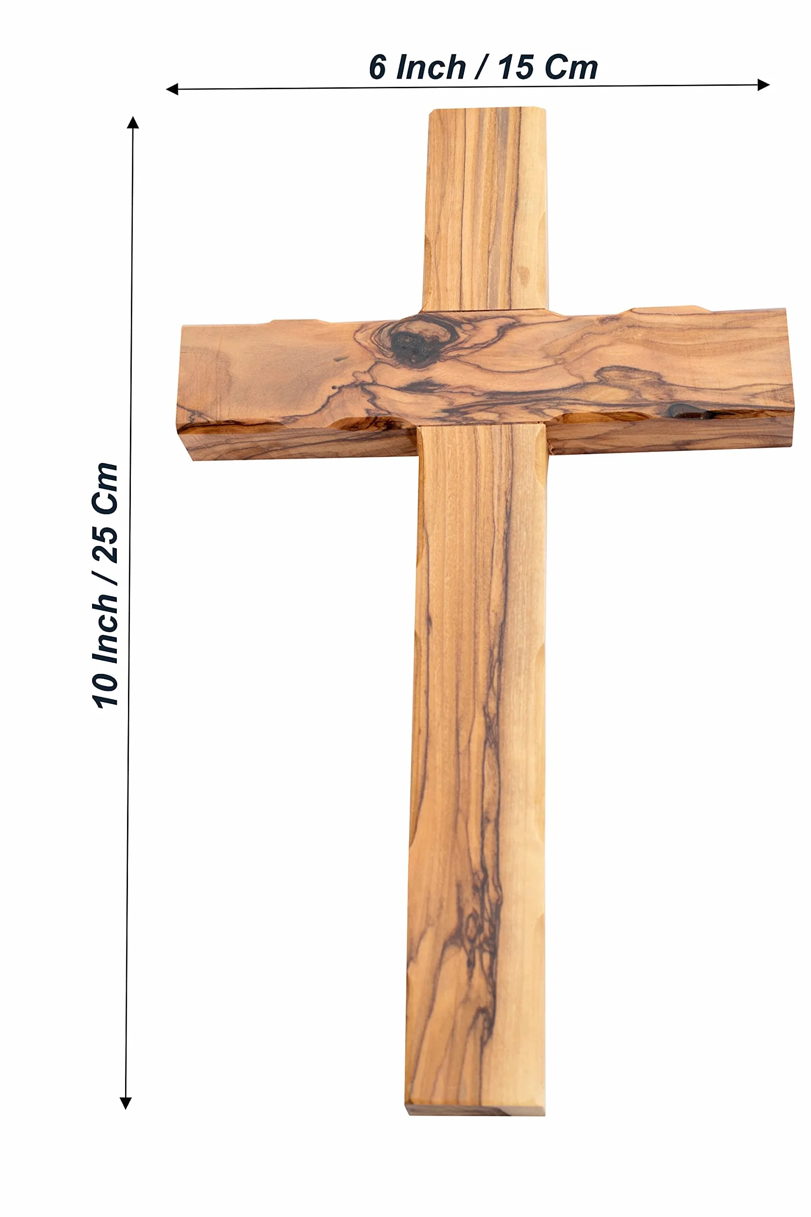 Ręcznie wykonany krzyż z drewna oliwnego (zwykły 25 cm) - wiszący na ścianie artystyczny wystrój prosty prosty drewniany krzyż, płaski solidny krzyż z Jerozolimy, gdzie Jezus ukrzyżowany i róża