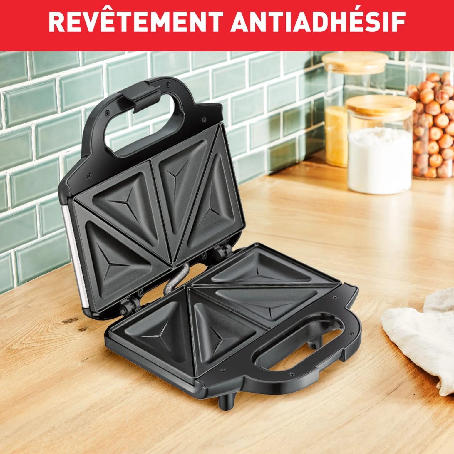 TEFAL SM1552 Ultracompact Opiekacz do Kanapek, wskaźniki świetlne, nieprzywierająca powłoka, kompaktowy design, przechowywanie w pionie, Srebrny/Czarny