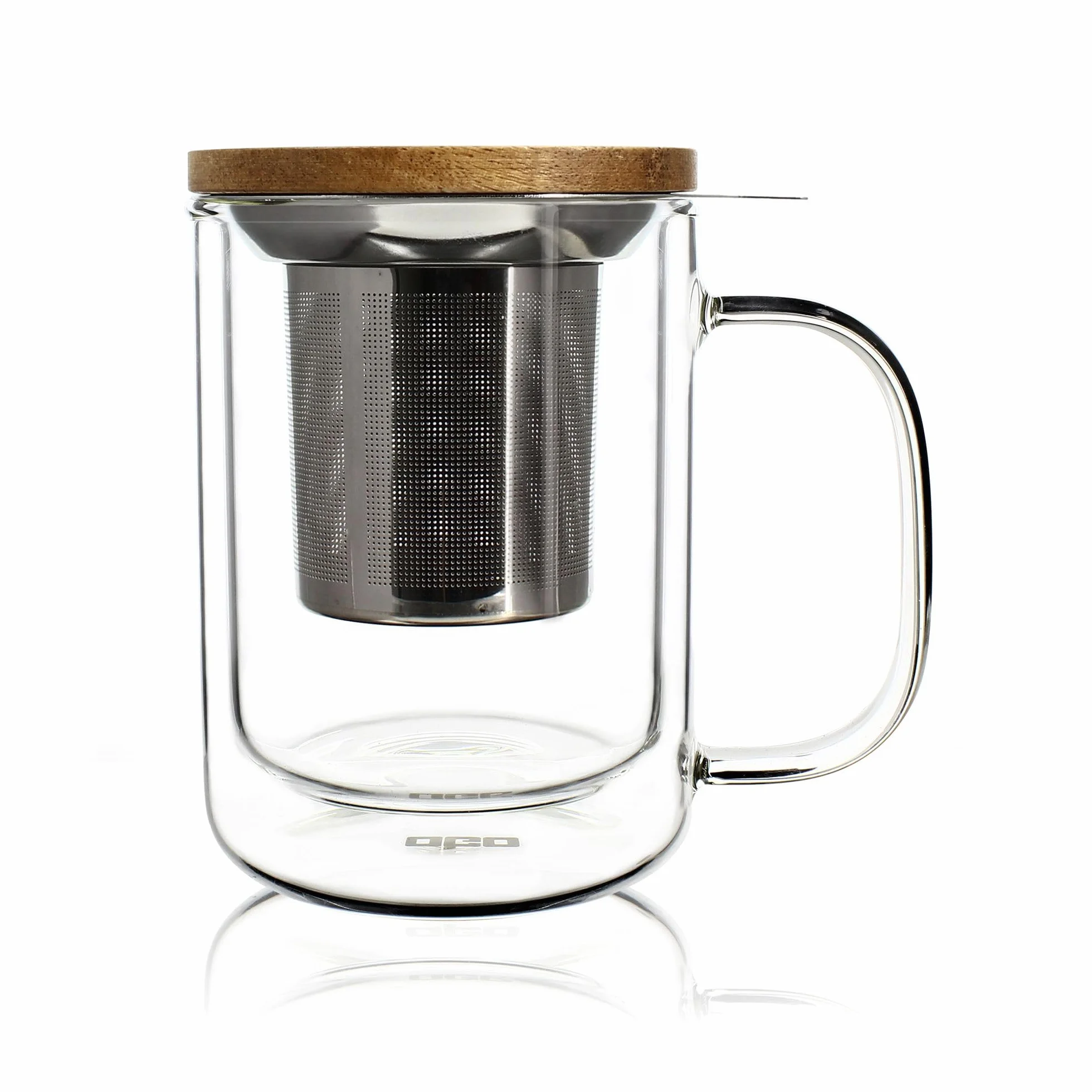 Ogo Living Ogo-Mug dzbanek z sitkiem do herbaty i pokrywką z bambusa, przezroczysty, 390 ml