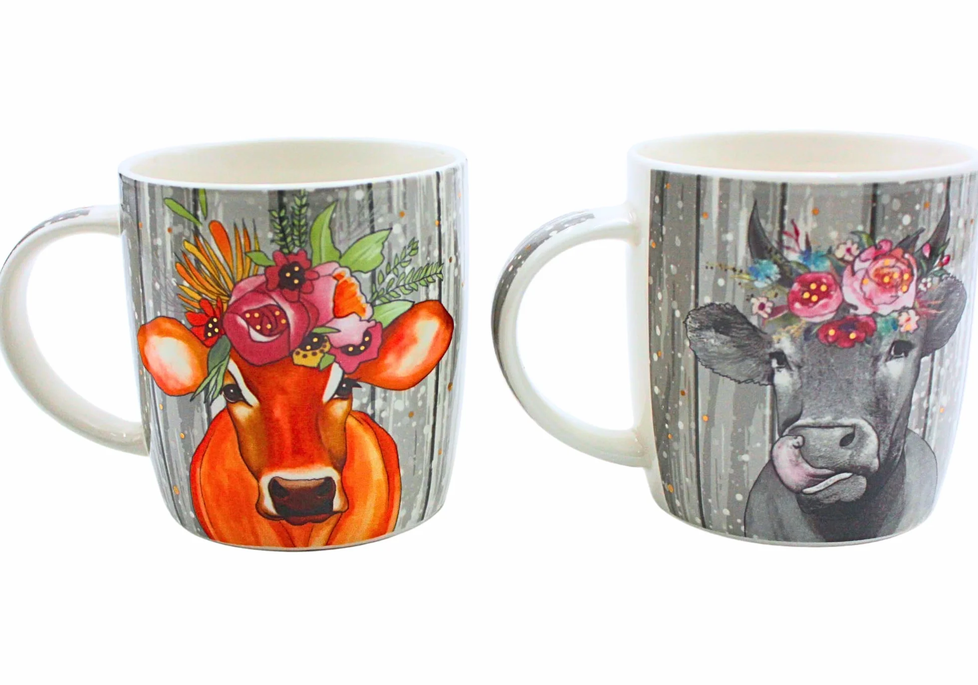 Dekohelden24 Zestaw 2 kubków do kawy filiżanka do kawy z porcelany - motyw: krowa z nakryciem głowy - wymiary wys./Ø: 12 x 9 cm, pojemność 300 ml,