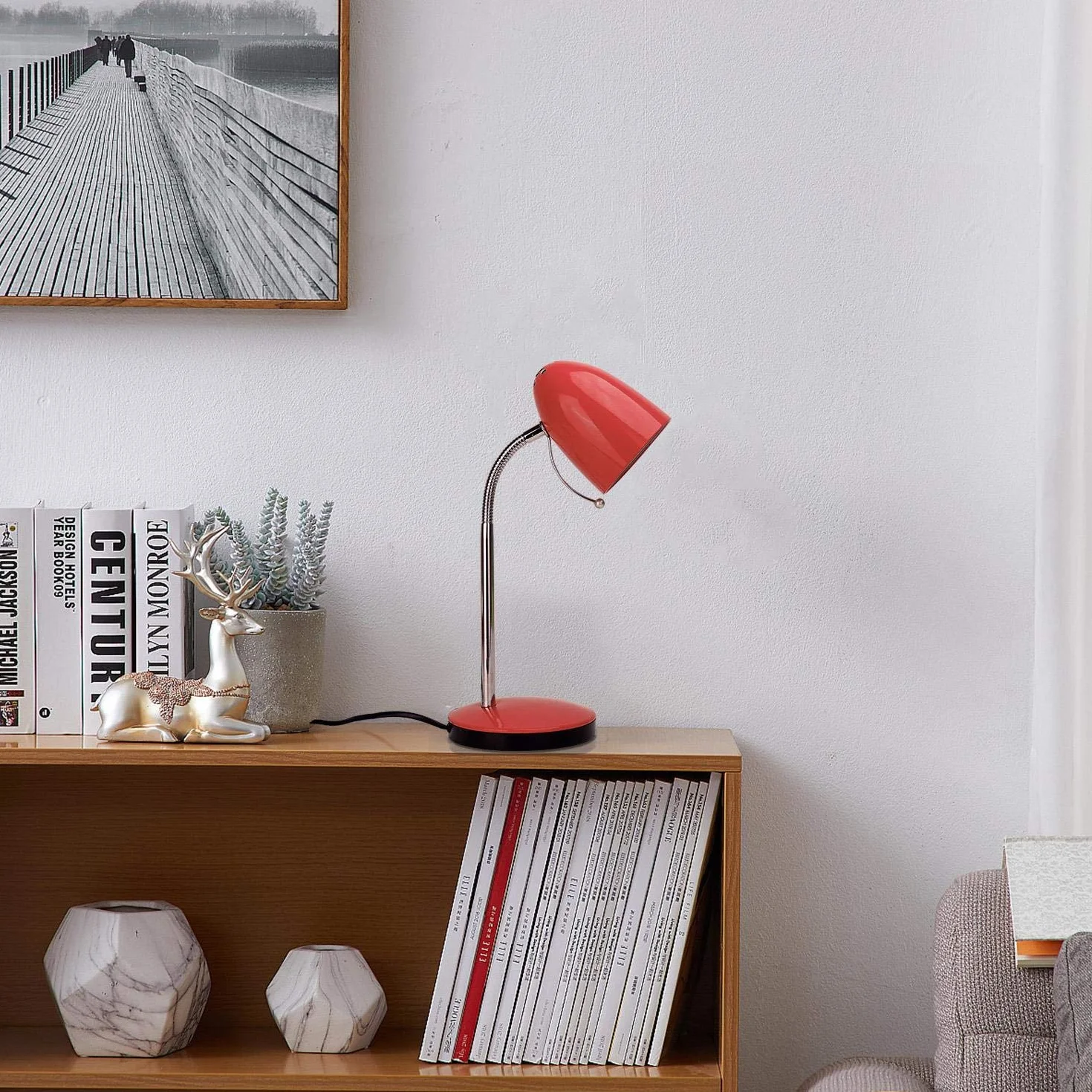 Aigostar Lampa Biurkowa Retro - Lampa Kreślarska na Żarówkę E27, Regulowana Lampka na Biurko do Nauki, Czytania i Pracy, dla Dzieci i Młodzieży, Biała (Bez Żarówki), Czerwony