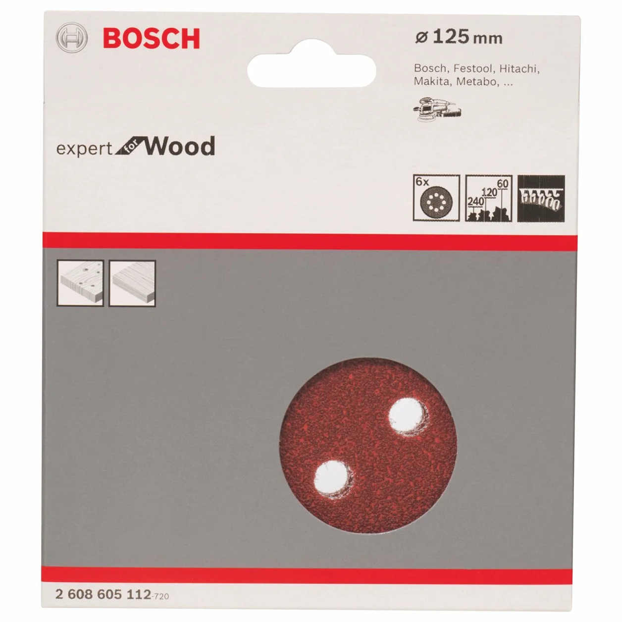 Bosch Accessories Bosch Professional 6-częściowy zestaw arkuszy ściernych do szlifierki mimośrodowej do drewna i farby (Ø 125 mm, ziarnistość 60/120/240, C430)