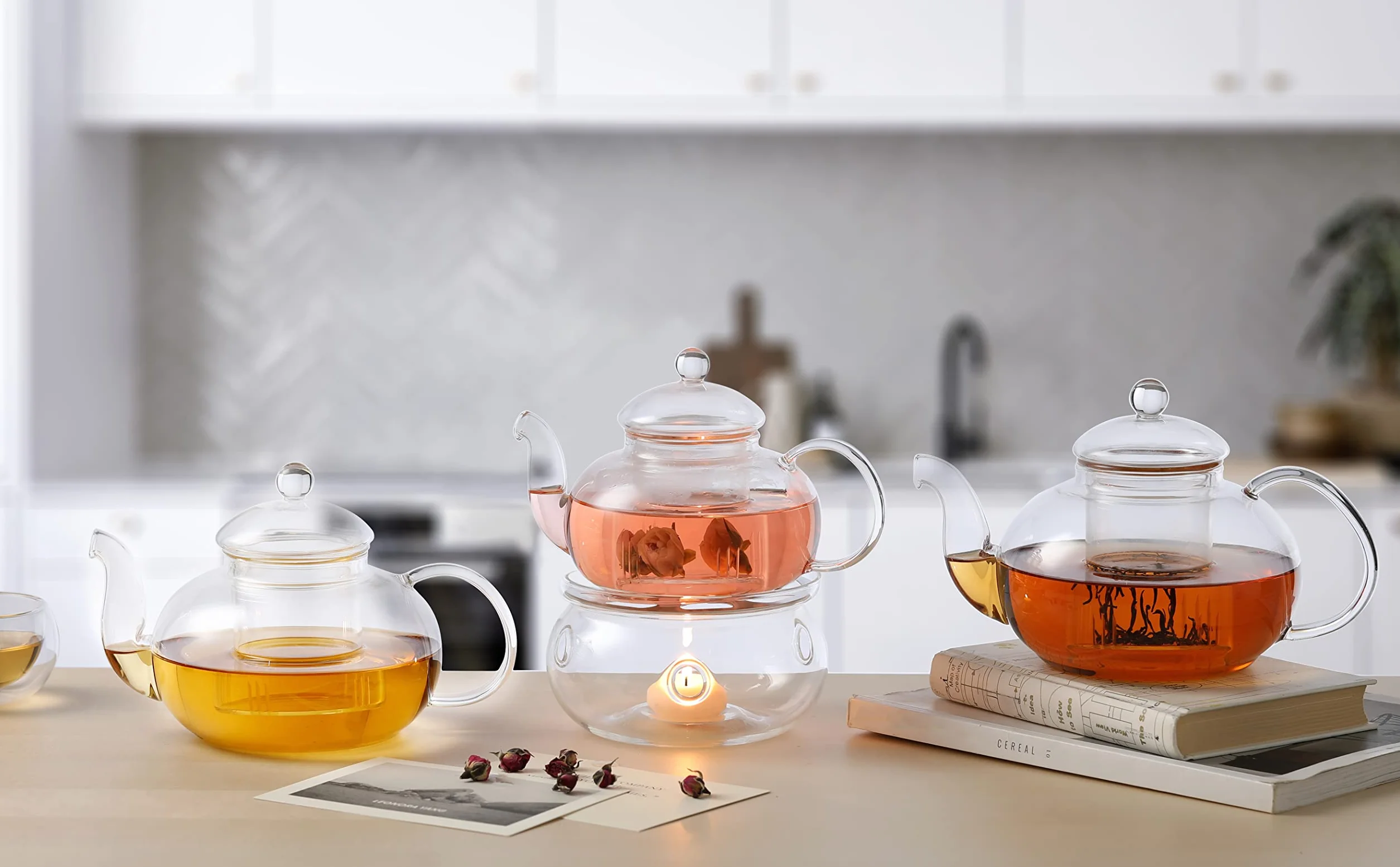 CnGlass Szklany czajnik do herbaty z przezroczystego szkła ze zdejmowanym zaparzaczem 1000ml