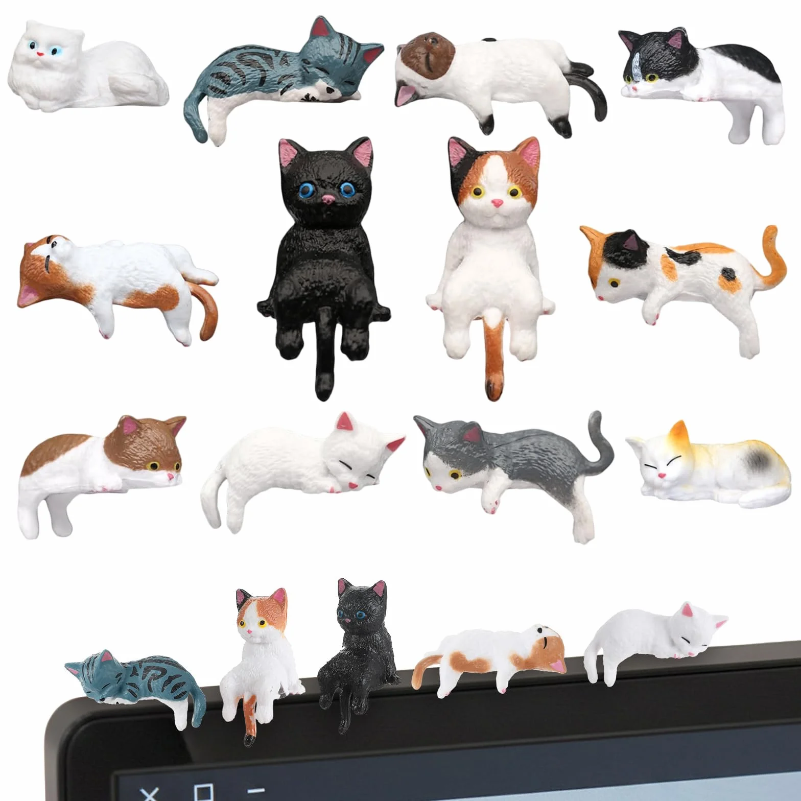 12 sztuk dekoracyjnych figurek na deskę rozdzielczą, urocze mini figurki kotów, wyposażenie samochodu, akcesoria do komputera, monitora, lustra, domu, biurka, biura, dekoracyjne