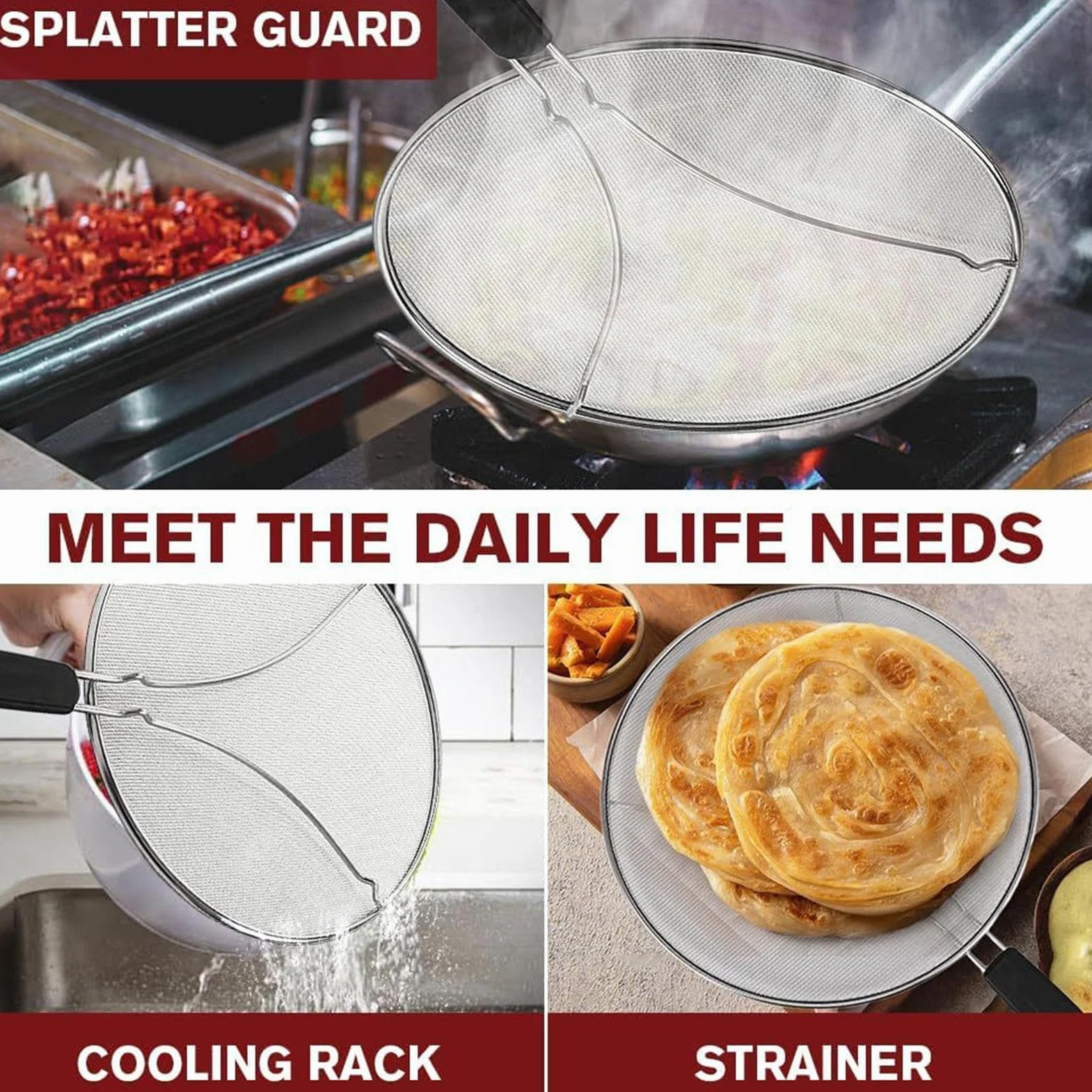 Fine Mesh Grease Splatter Screen Guard, Kitchen Protector for Frying Pan, Skillet, Stove, Oven, Grill, Pot, and Air Fryer, Prevents Oil Splash and Keeps Cooking Area Clean for Bacon, Sauces