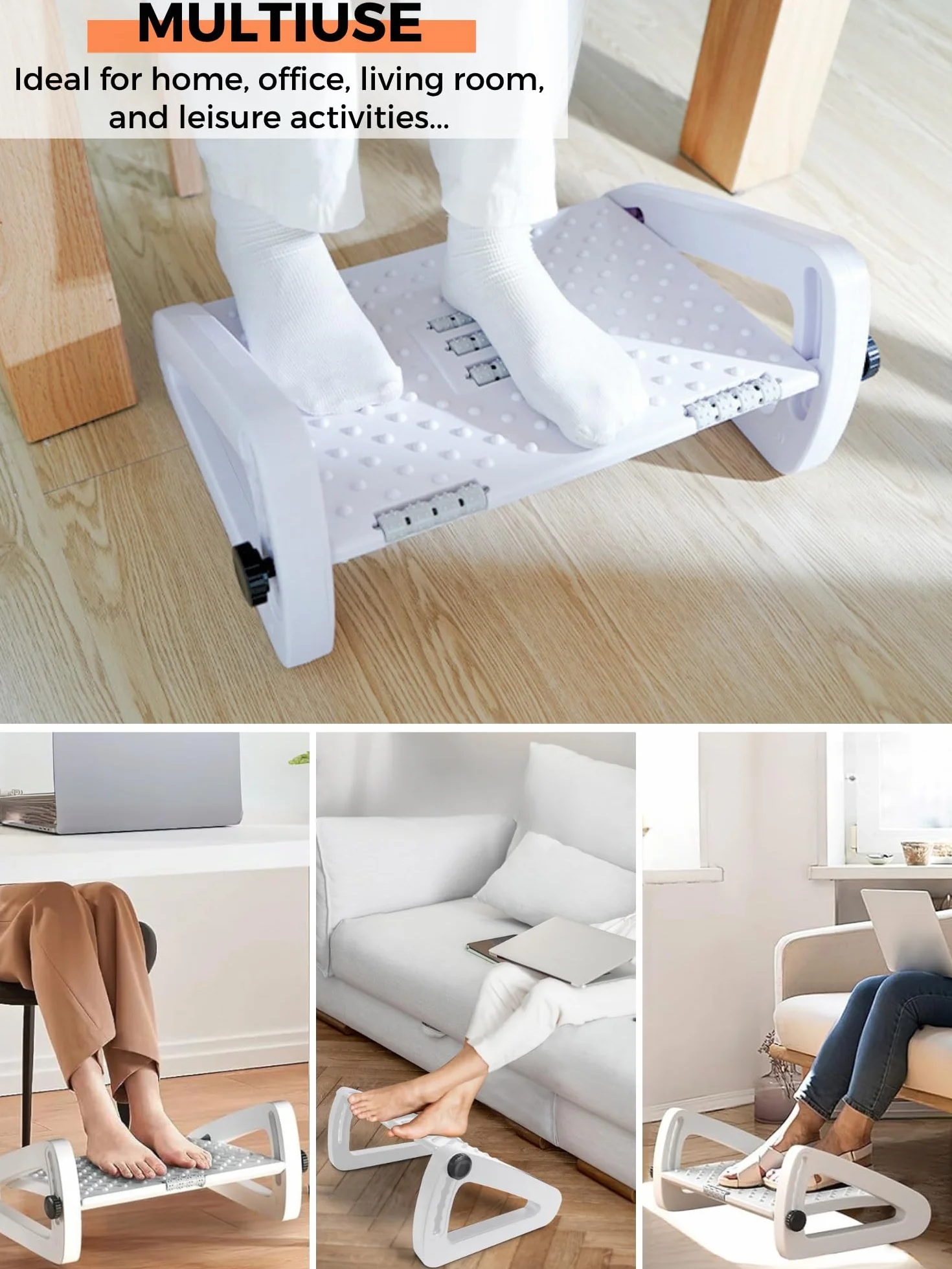 Ergonomiczny podnóżek, regulowany pod biurkiem z funkcją masażu, antypoślizgowy, poprawia postawę i krążenie, idealny do pracy i domu