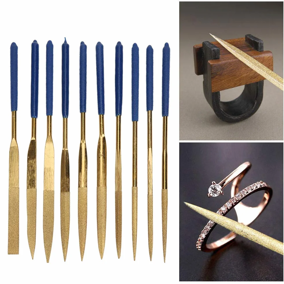 Pilnik Diamentowy, 10 Sztuk/Zestaw 4x160mm Pilnik Diamentowy, Mini Stal Pokryta Tytanem Pilnik środkowy grubość Diamentów Zestaw Pilników Igłowych do Uchwytów Pilników