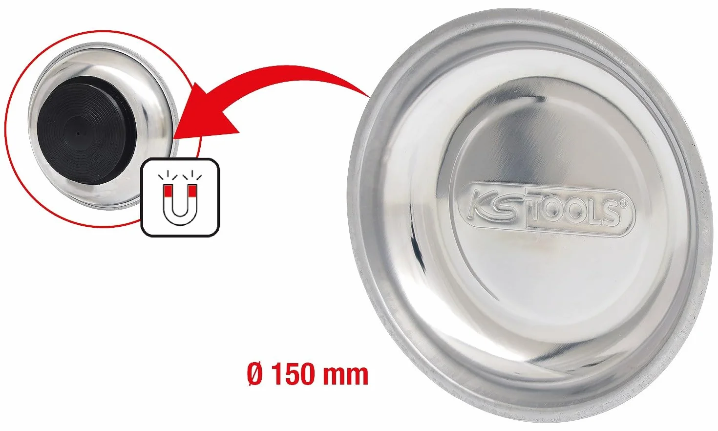 KS Tools 800.0150 Talerz magnetyczny ze stali szlachetnej, Ø 150mm
