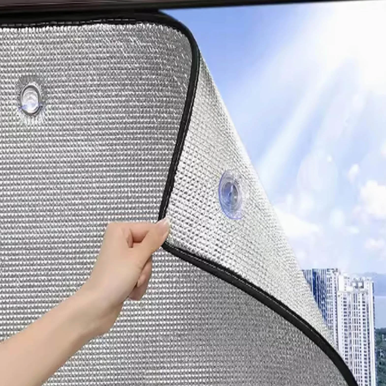 Folia termoizolacyjna z aluminium, folia zaciemniająca, samoprzylepna, odbijająca ciepło, z przyssawką, ochrona przed słońcem, antyrefleksyjna, 60 x 120 cm