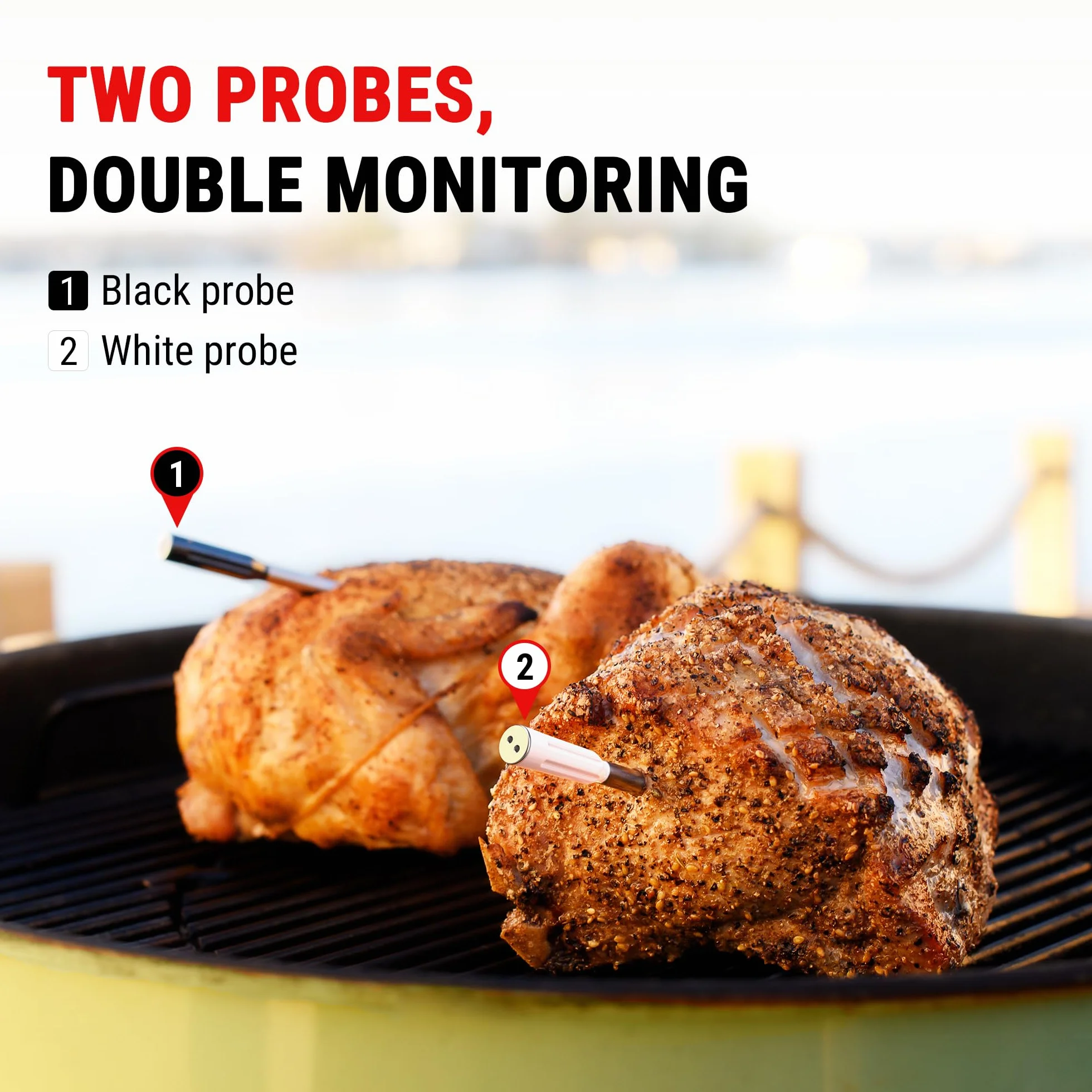 ThermoPro TempPro Twin TempSpike 150m – bezprzewodowy termometr do mięsa z 2 sondami, ulepszonym nadajnikiem LCD i boosterem sygnału. Idealny do pieczenia