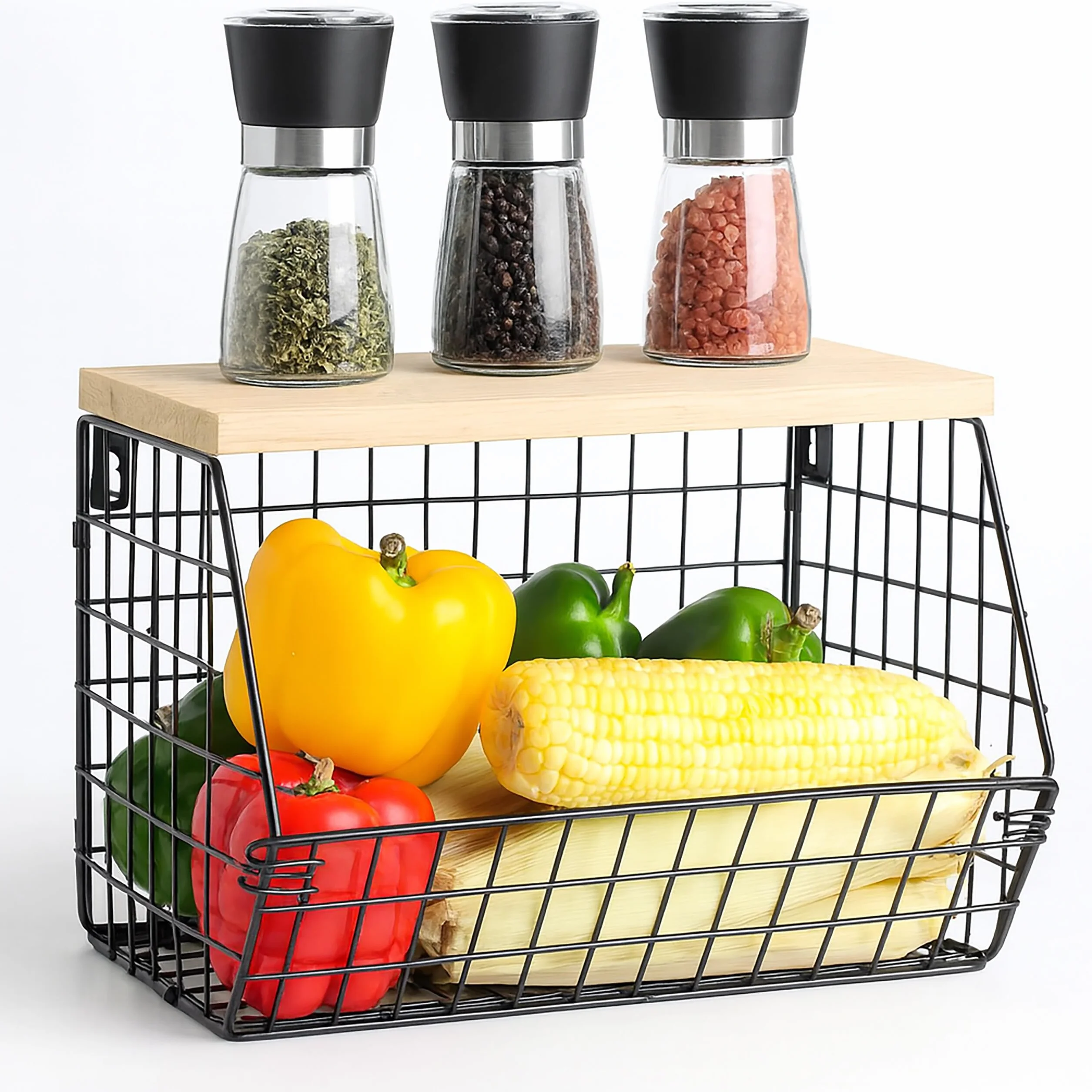 Relaxdays Naścienny kosz na owoce wiszący organizer kuchenny metalowa siatka 22 x 30 x 20 cm czarny
