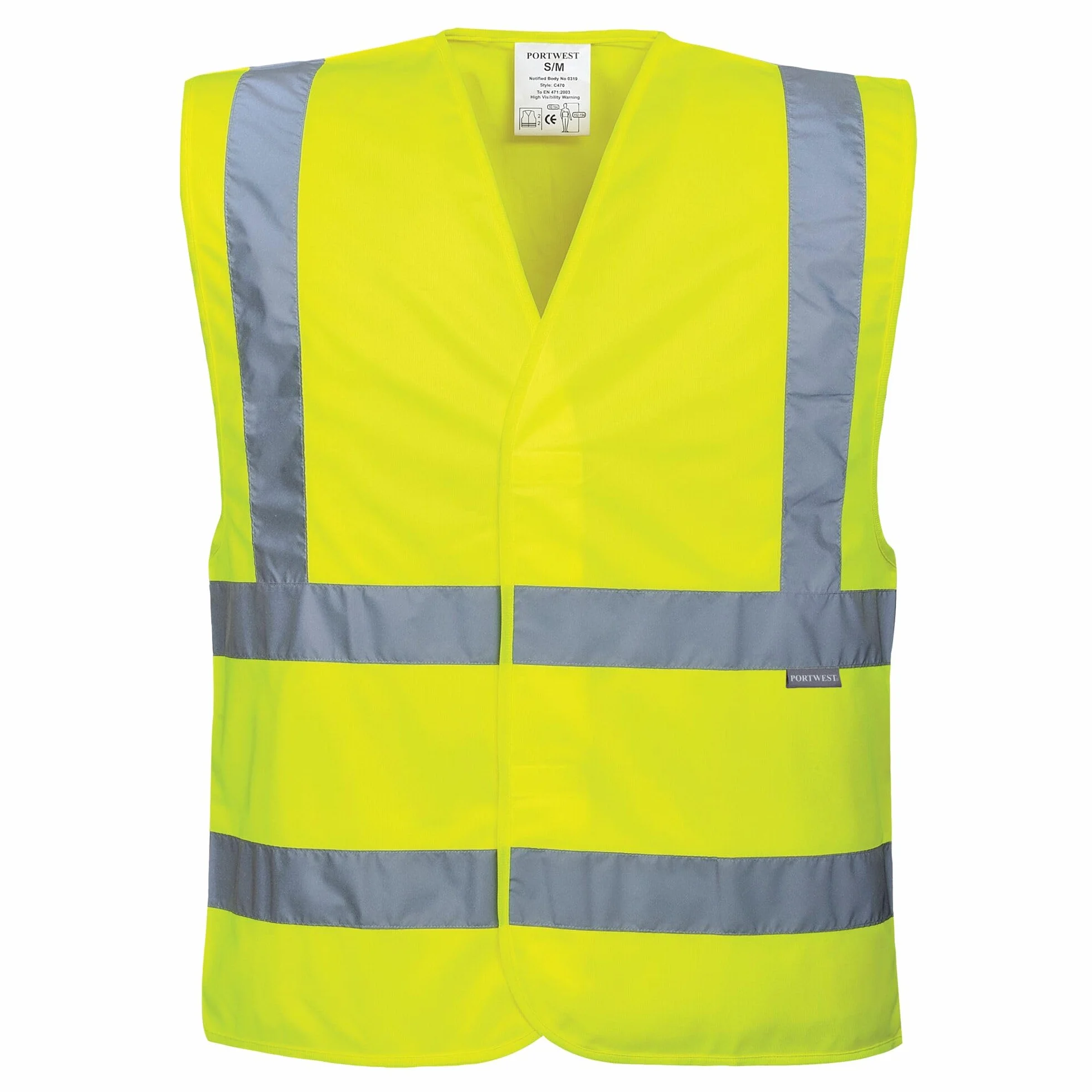 Portwest C470 Ostrzegawcza Pionowymi i Poziomymi Kamizelka z Tasmami, Regularny, Rozmiar 4XL/5XL, Żółty