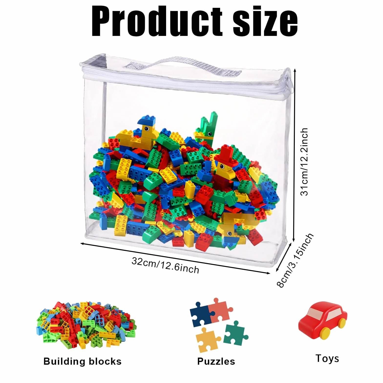 8 szt. Torby do Przechowywania Zabawek z Zamkiem Blyskawicznym, 32x31x8cm Przezroczyste Torby do Przechowywania PVC Torby do Organizowania Zabawek Torby na Zabawki do Klocków Puzzli Zabawek
