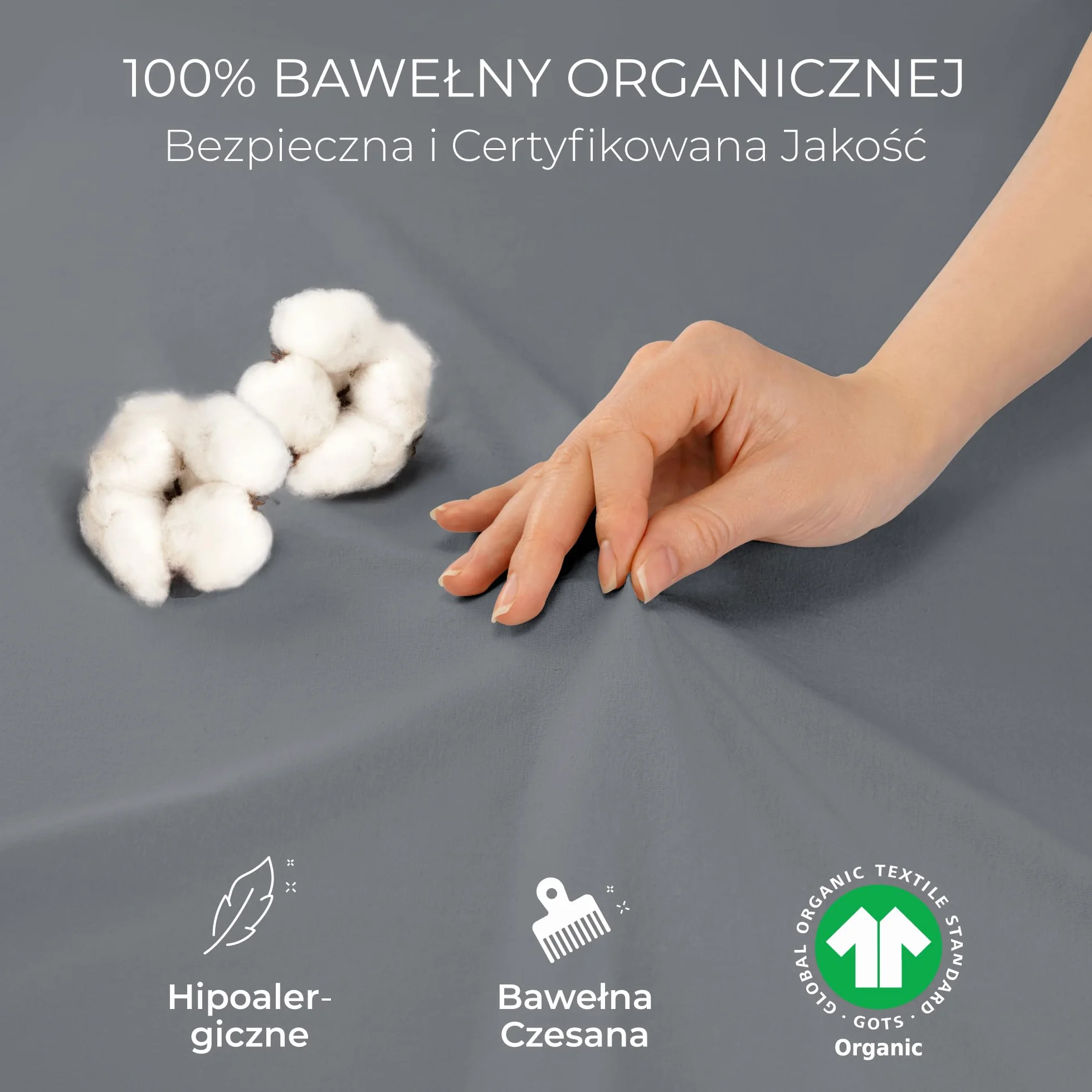 Prześcieradło Dreamzie 180x200 cm - 200x200 cm, 100% bawełna organiczna Jersey, wysokość materaca do 32 cm, hipoalergiczne, Oeko-Tex, ciemnoszary