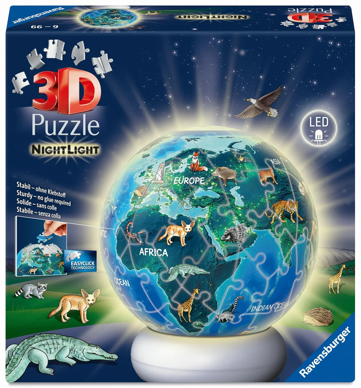 3D Puzzle-Ball Nachtlicht Erde mit Tiermotiven: Erleben Sie Puzzeln in der 3. Dimension!