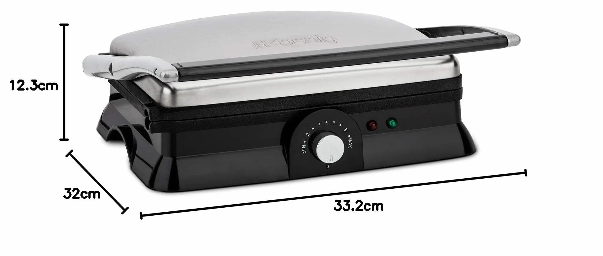 H.Koenig GR20 grill kontaktowy/całkowicie rozkładany/powłoka nieprzywierająca/bezstopniowa regulacja temperatury / 2000 W/stal nierdzewna/srebrny
