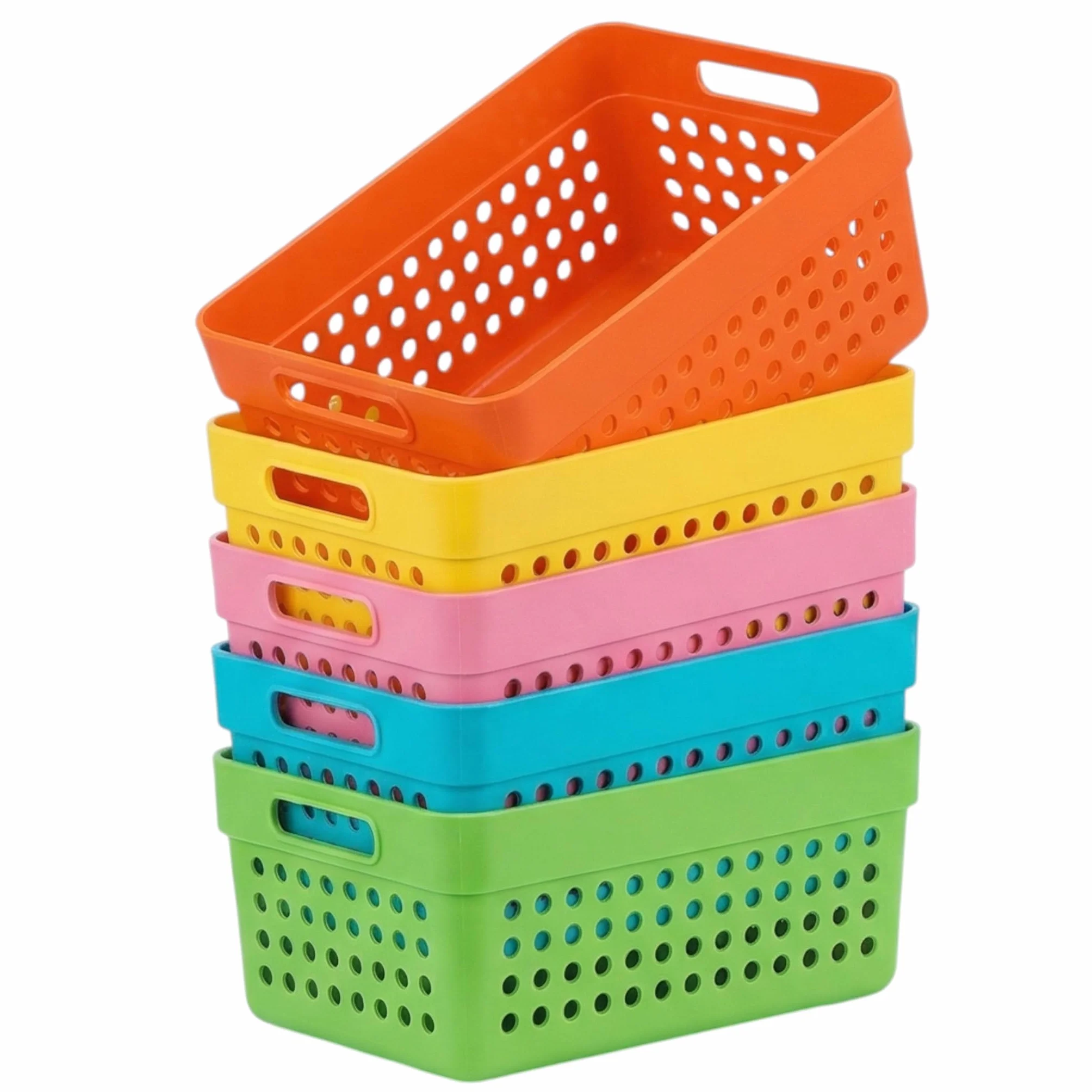 MIJOMA Kosz do przechowywania, zestaw 5 sztuk, z tworzywa sztucznego, z możliwością układania w stos, kolorowe kosze 15,5 x 11,5 x 7,5 cm – wielofunkcyjne pudełko do kuchni, łazienki, biura, pokoju