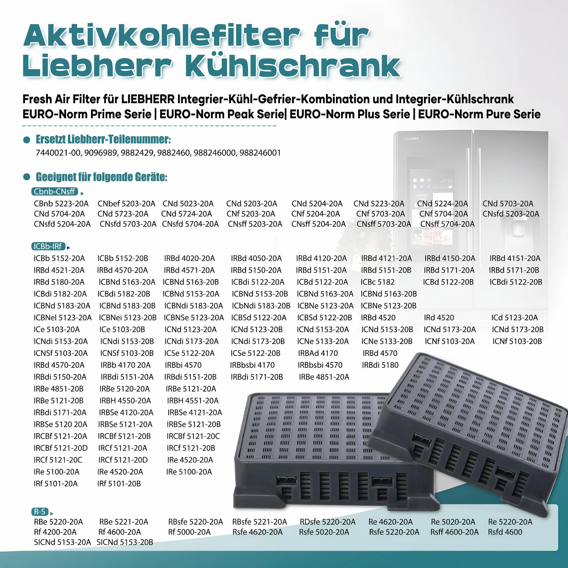 Filtry z węglem aktywnym Liebherr Fresh Air 9096989 9882460 9882429 988246000 do lodówek