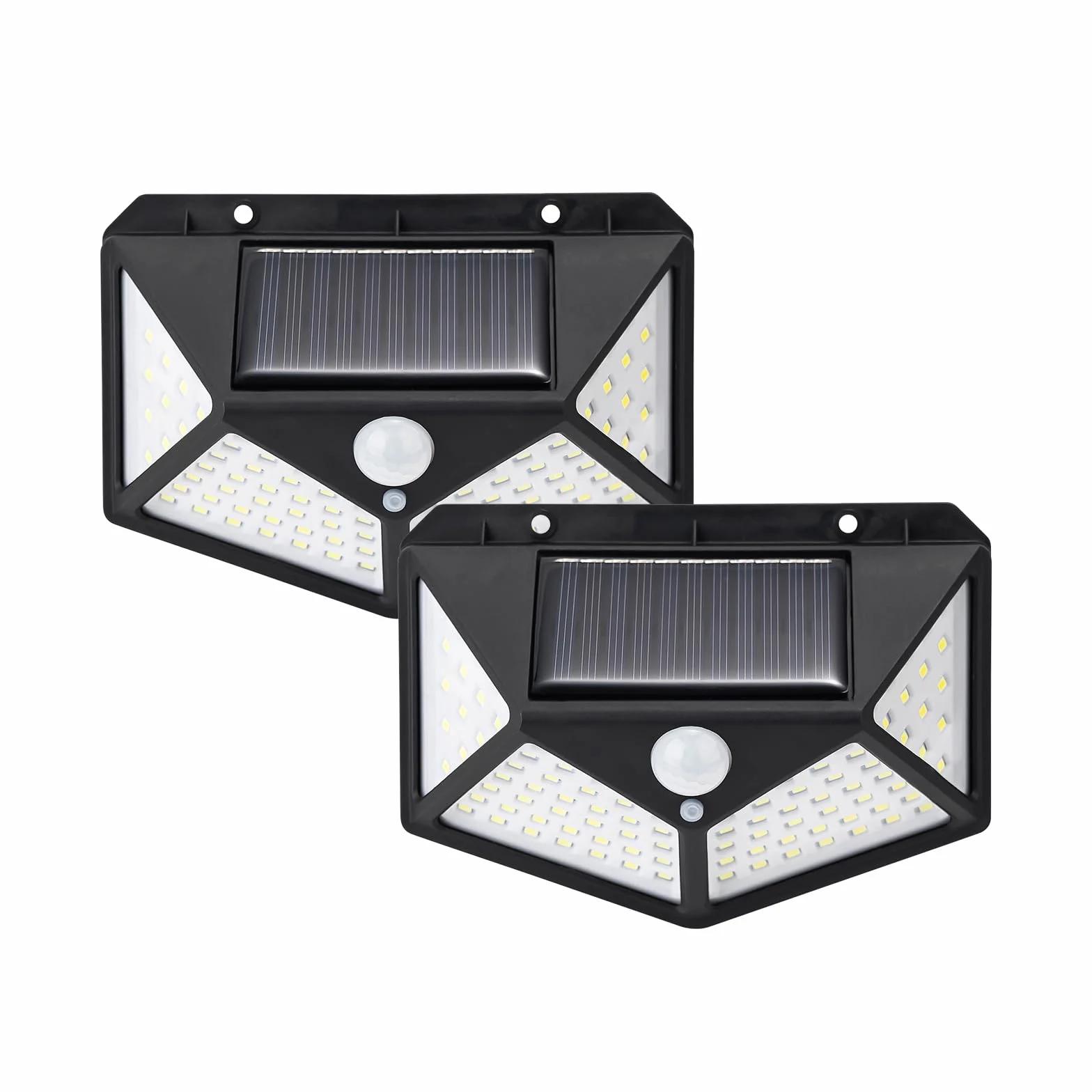 GRIFEMA Zewnętrzny reflektor zewnętrzny LED z czujnikiem ruchu, 100 diod LED, 3 tryby, kąt 270°, IP65, bateria 800 mAh, lampa solarna do ogrodu, 2 sztuki, GDK203-2