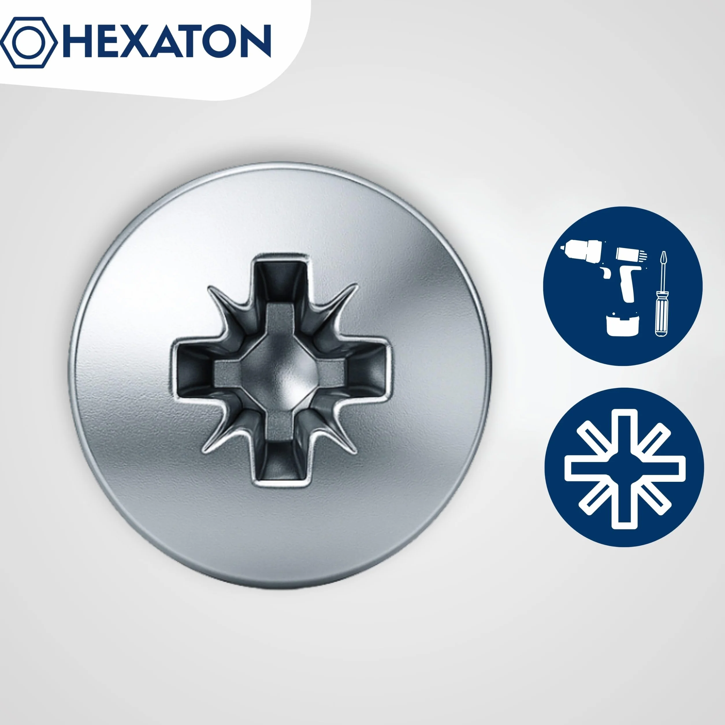 HEXATON Wkręty Euro z Łbem Stożkowym Pozidriv 6,3 x 16 mm - 100 Sztuk - Stal w Ocynku Białym - Gwint do Drewna Wkręty na Całości