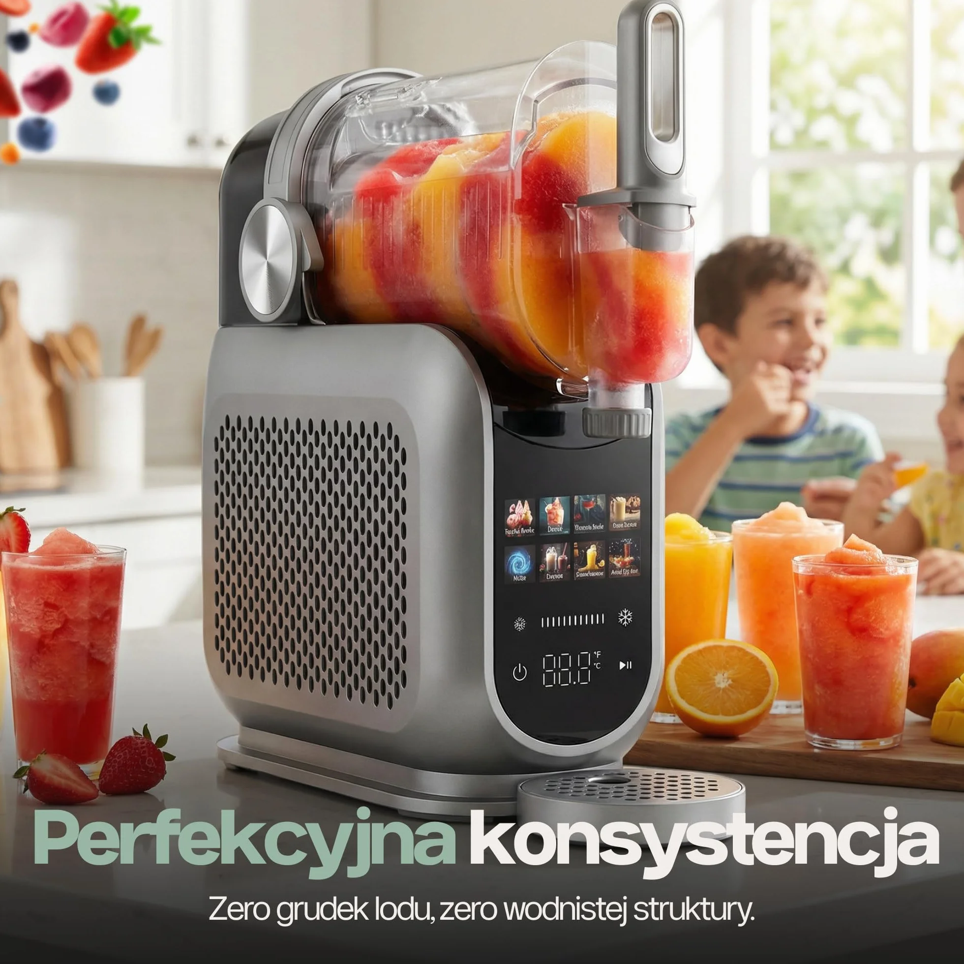 4Swiss Maszyna do Lodów Ice Slushie Granity Drinków Napojów Koktajl Smoothie Frappe Milkshake Sorbet Elektryczna Domowa z Kompresor do Kuchni na Imprezy Lato 1.8 l Maszynka Urządzenie - SM026