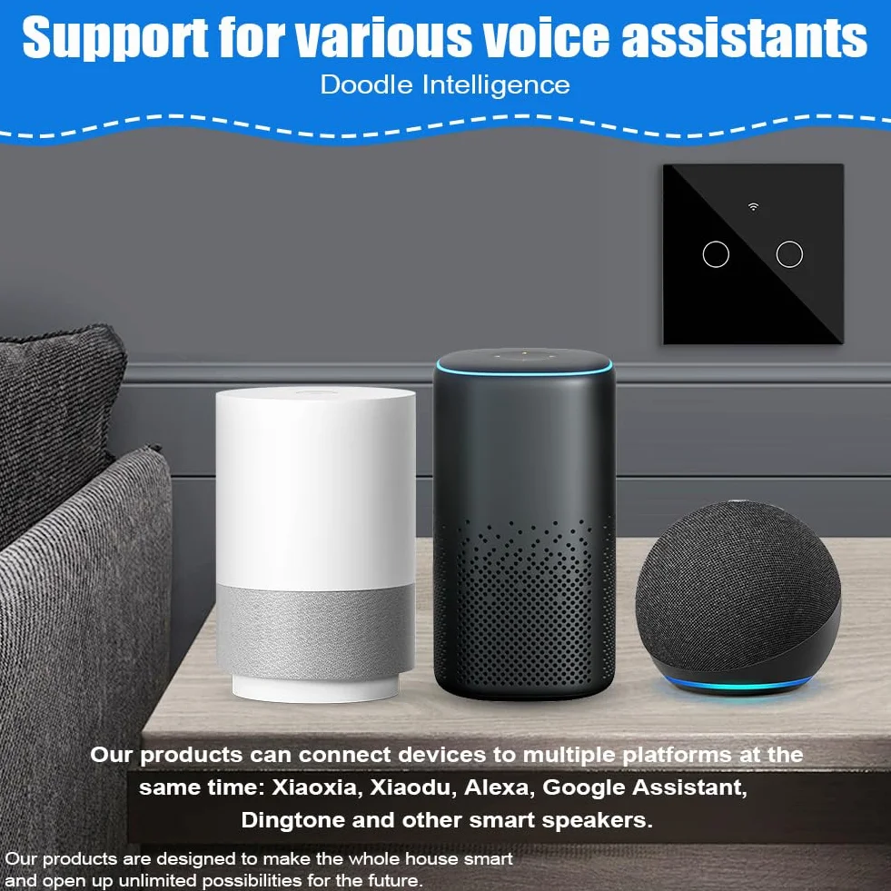 Ainiv Inteligentny włącznik światła WiFi, 2,4 GHz, obsługa Alexa Google Home, aplikacja Tuya, sterowanie głosem, szkło hartowane, dotykowa rama, przełącznik ścienny, podtynkowy, czarny