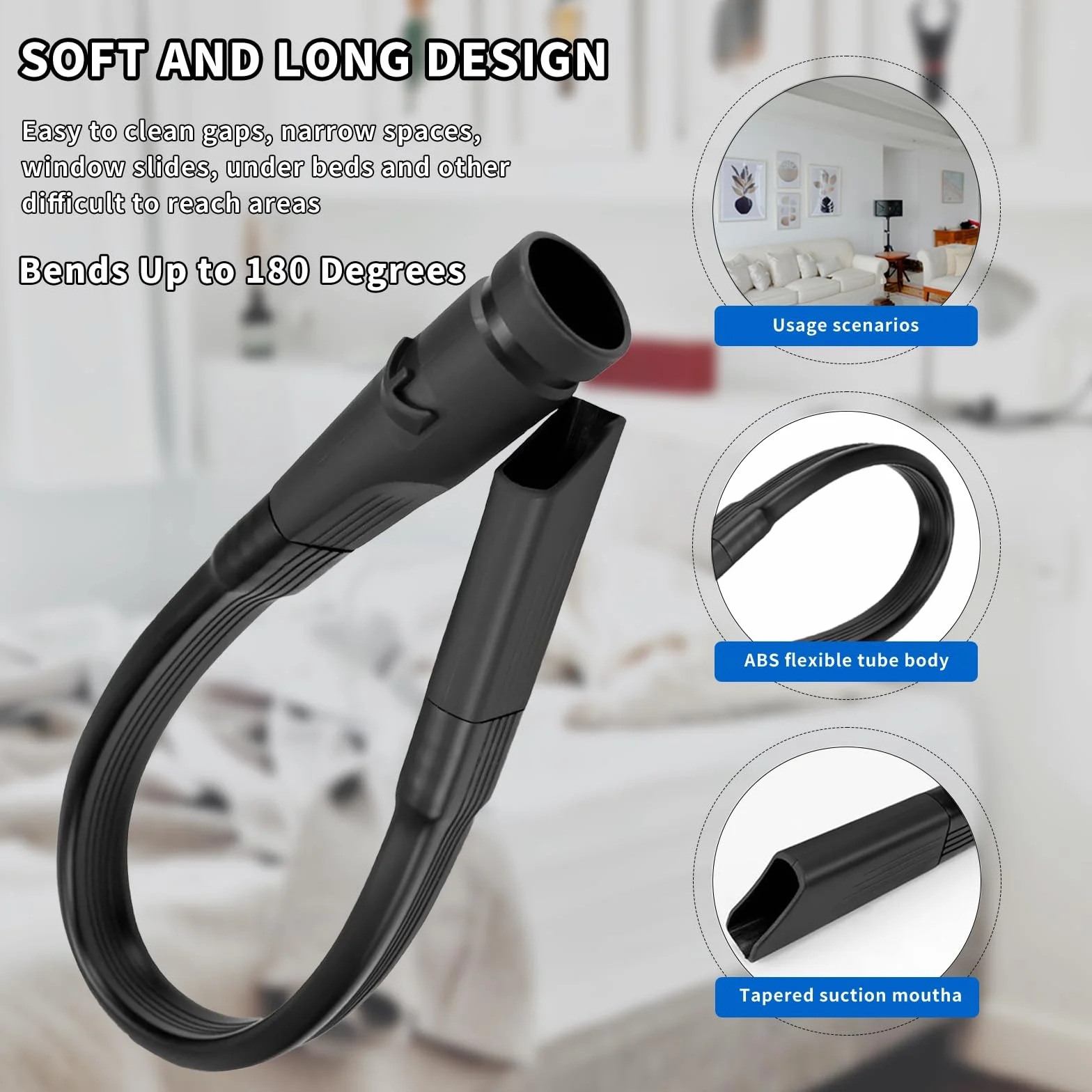 4-częściowy zestaw akcesoriów Dyson Flexible: przedłużona dysza szczelinowa + 2 adaptery + przedłużenie węża, pasujący do odkurzaczy Dyson V7, V8, V10, V11, V15