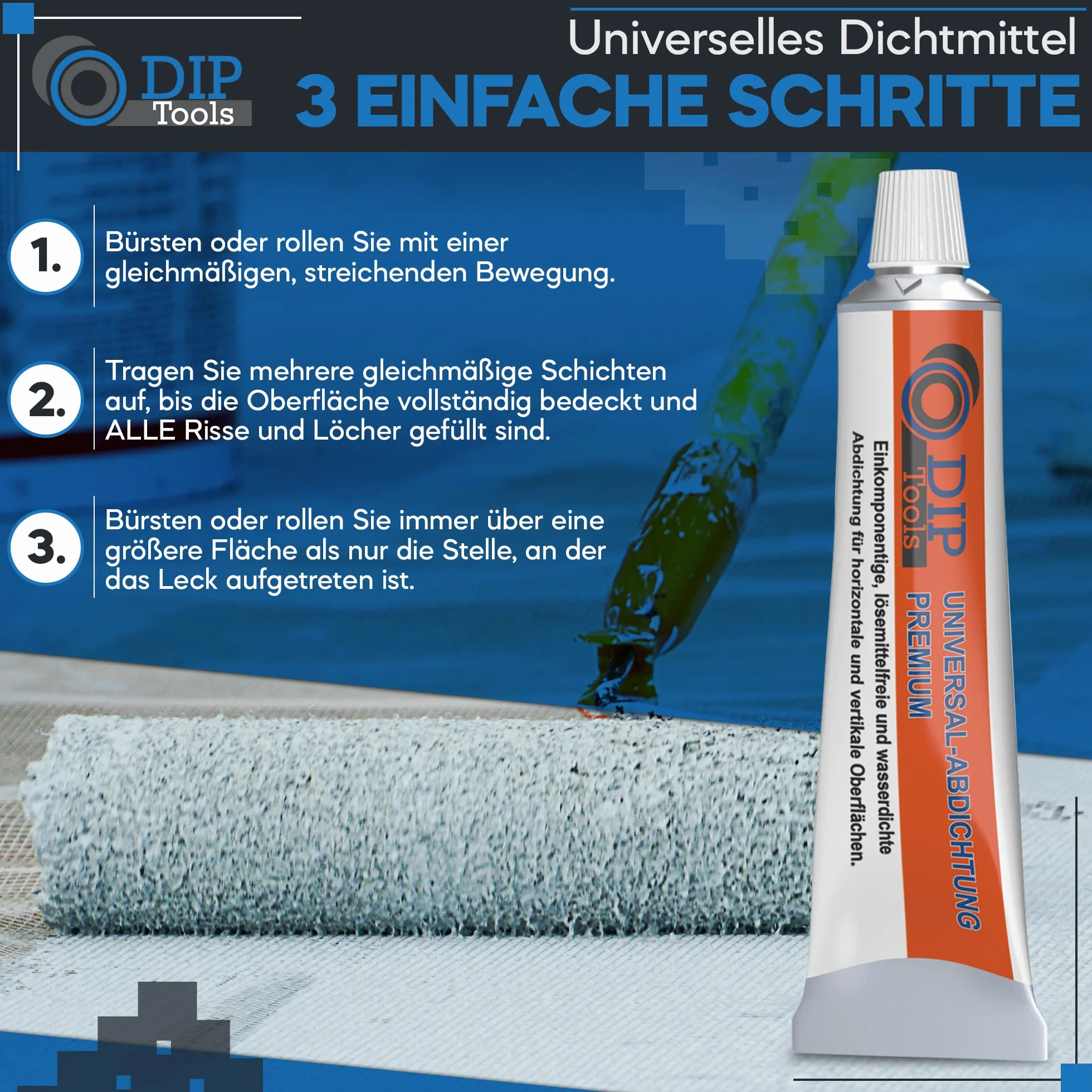 DIP-Tools wodoodporna uszczelka z płynnego tworzywa sztucznego, wodoszczelna uszczelka do rynny dachowej, na taras, do samochodów itd. 80 g