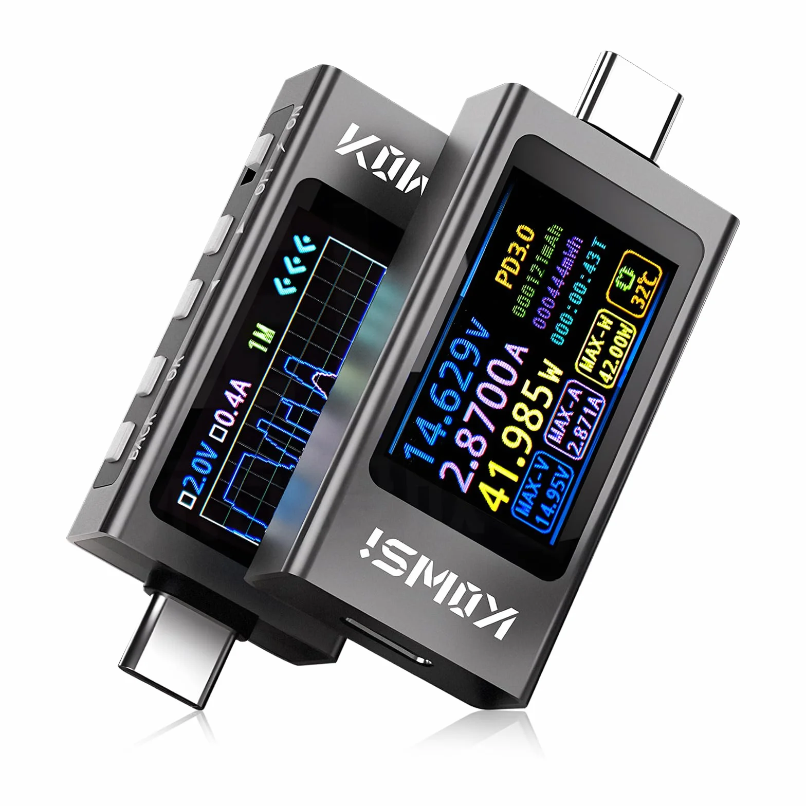 diymore Tester USB 3,3 V-40 V 12 A USB cyfrowy tester mocy, miernik prądu, napięcie, woltomierz, detektor wydajności z pomiarem krzywizny, pomiar tętnienia, test protokołu