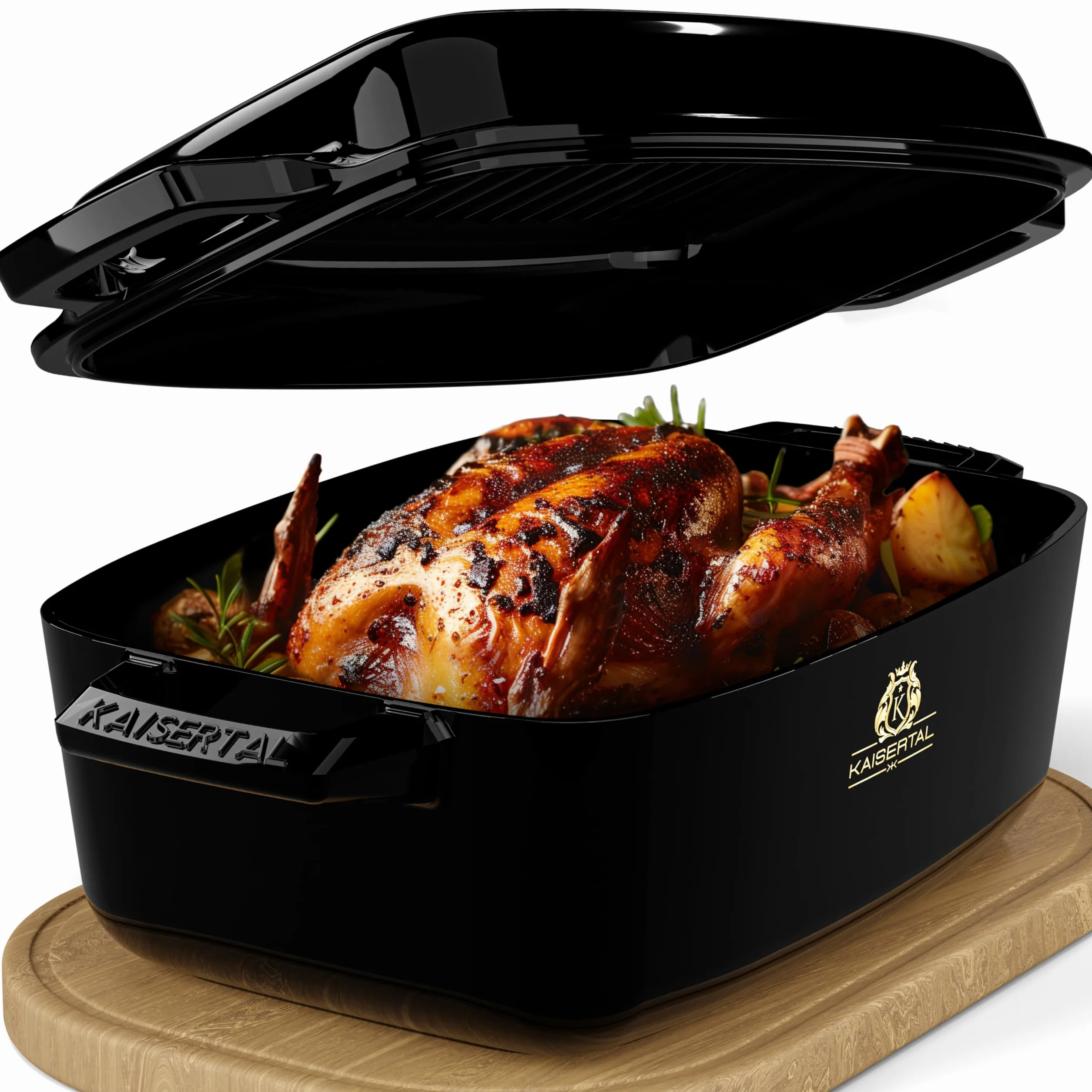 KAISERTAL 28 cm emaliowane żeliwo garnek do pieczenia – 6 l żeliwny garnek owalny nadaje się do piekarnika – 7 kg brytfanna z pokrywką indukcyjna – garnek do duszenia z pokrywką
