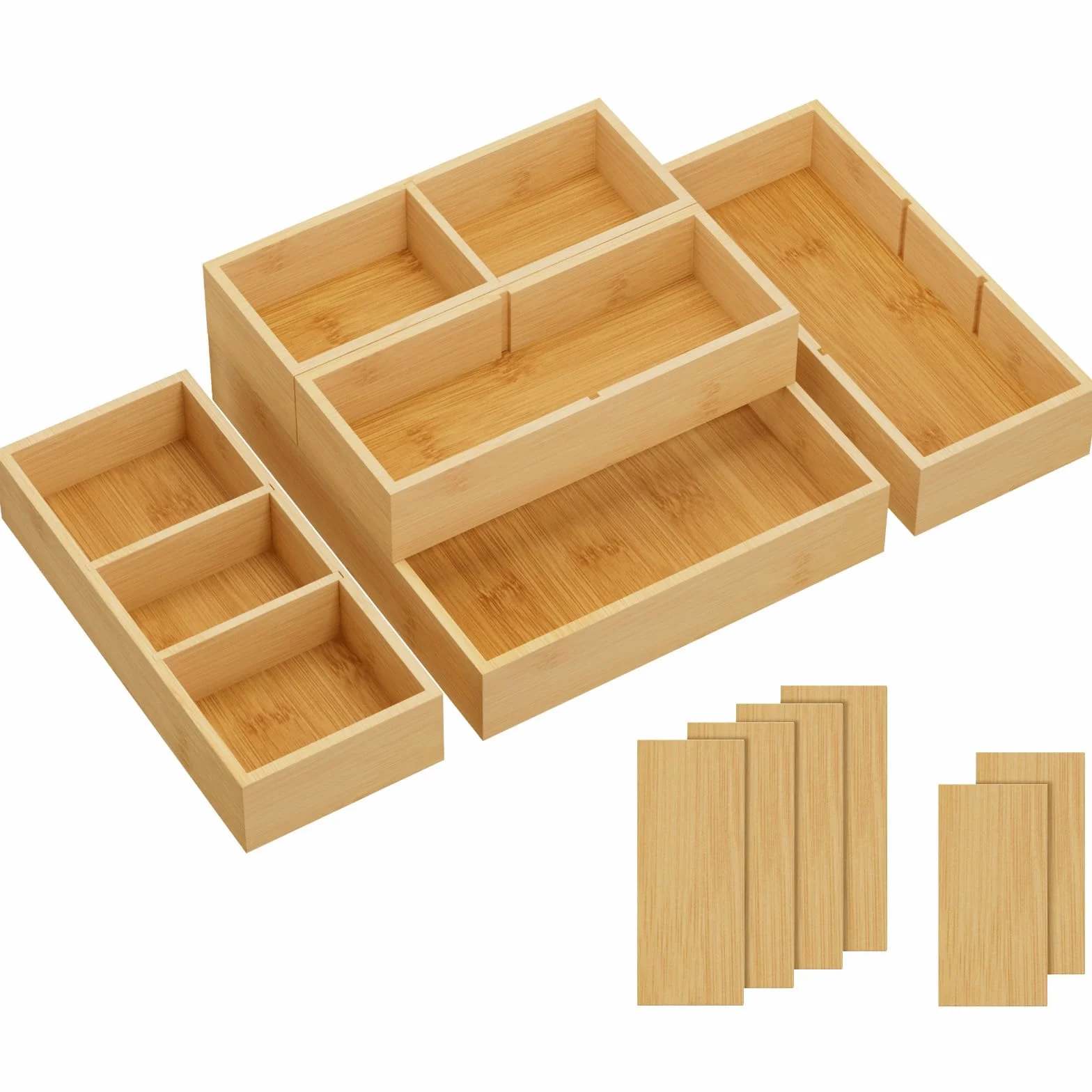 Lifewit 5 Częściowy Bambusowy Organizer do Szuflady (11 Kratek) z 6 Wkładkami, Regulowane Przegródki do Szuflad na Biurko, Makijażu, Przyborów Kuchennych w Biurze, Lazience, Sypialni