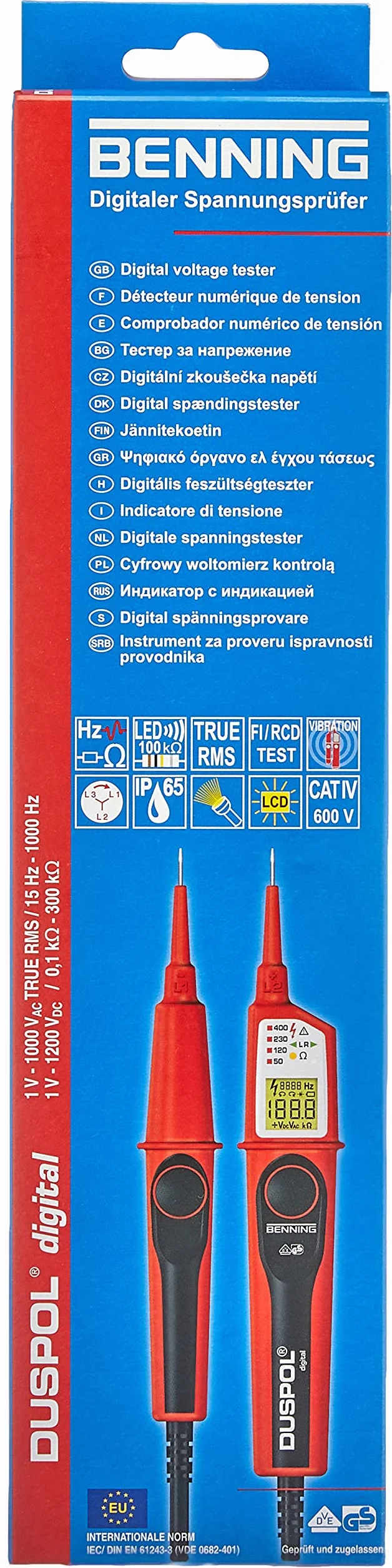 Benning 50263 Cyfrowy Miernik Napięcia, Czarny/Czerwony, 35,9 x 9,1 x 5,5 cm