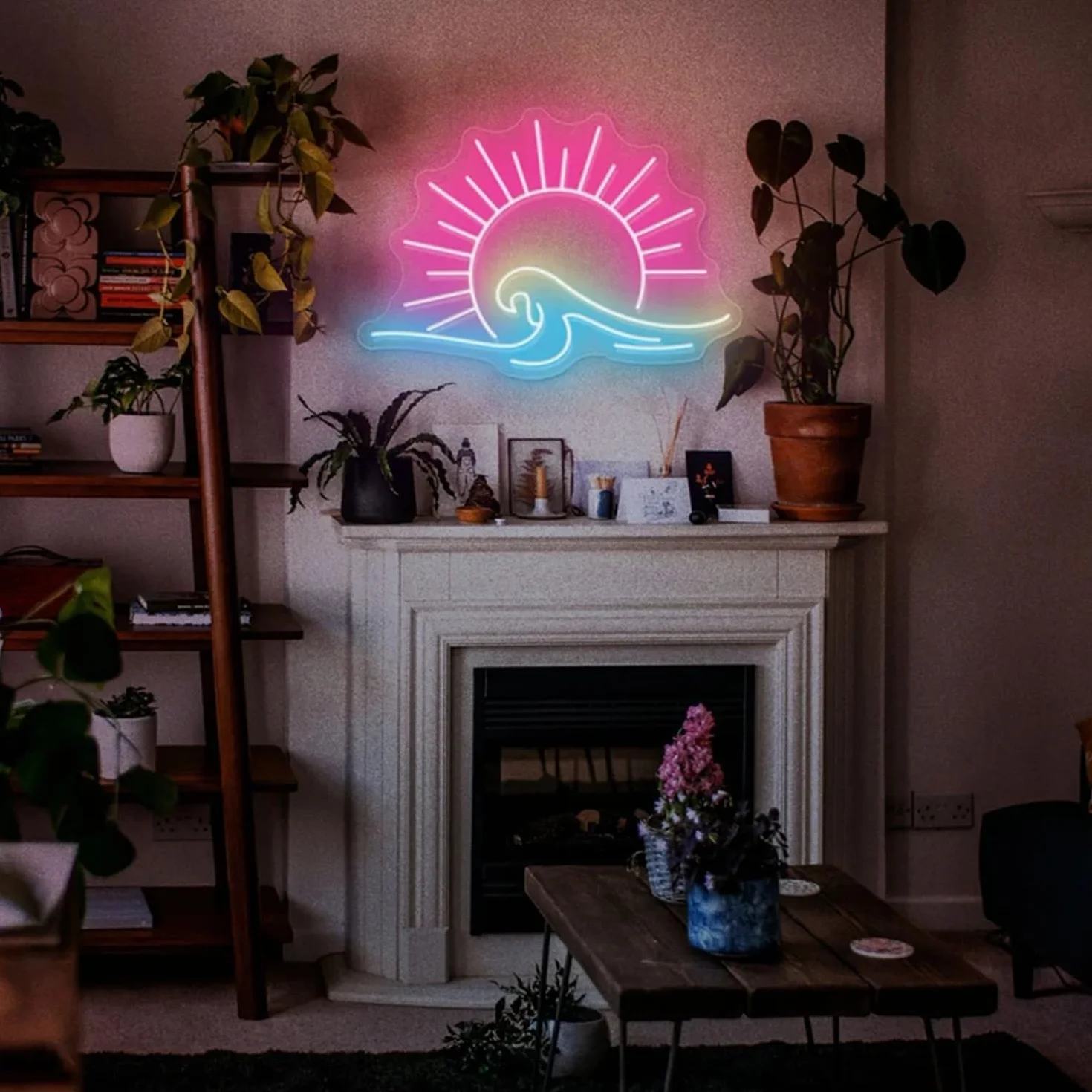 Neonowy znak wschodu słońca z falą 43 x 25 cm z przyciemnianym kontrolerem, neonowe światło LED z motywem fal morskich Anime, do jaskini mężczyzny, sypialni, na wesele, do baru, na imprezę, do pokoju