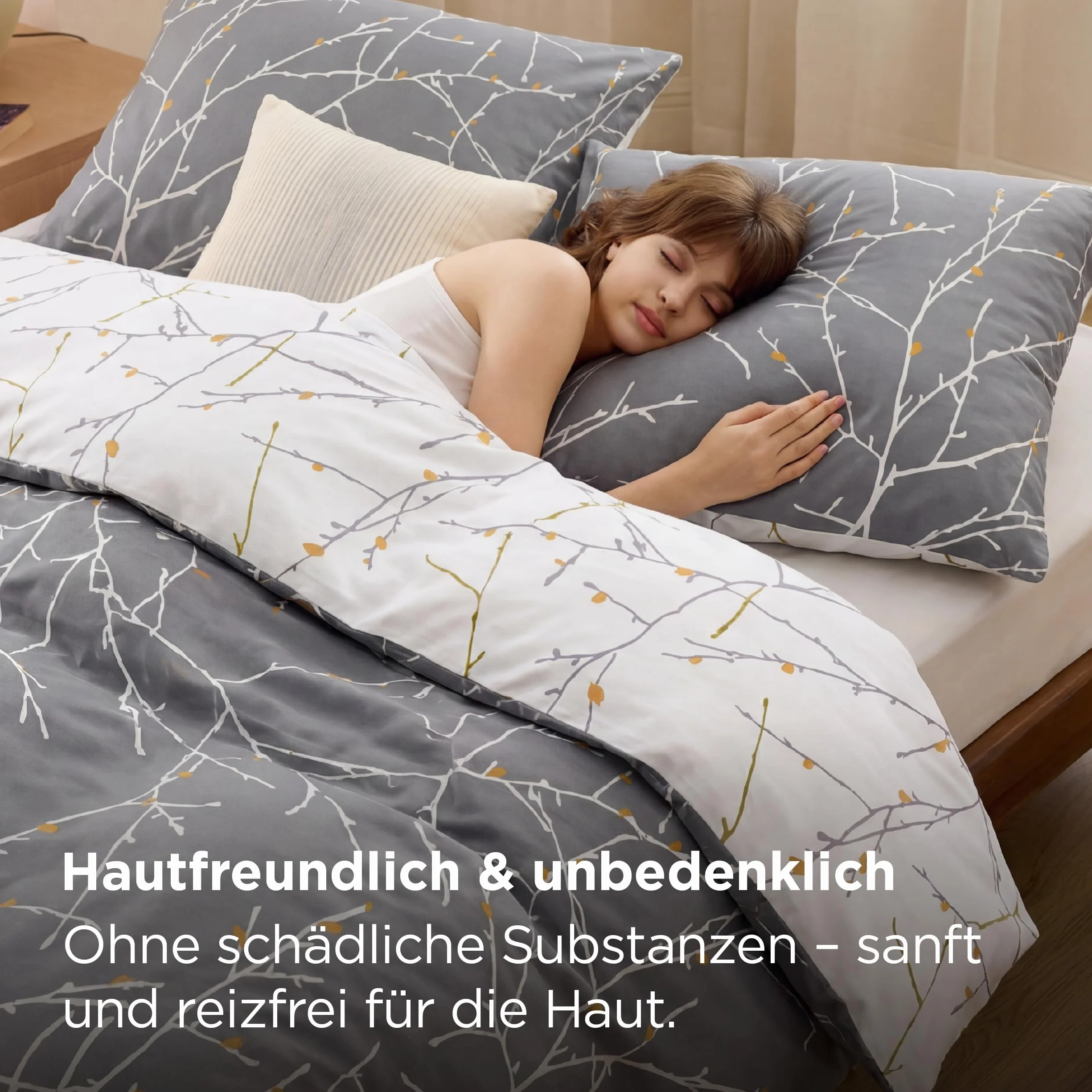 Bedsure Zestaw pościeli ze wzorem w stylu vintage i super miękka oddychająca hipoalergiczna poszewka na kołdrę z mikrofibry z zamkiem błyskawicznym i narożnymi paskami i poszewkami na poduszki, 135 x 200 cm szara i beżowa