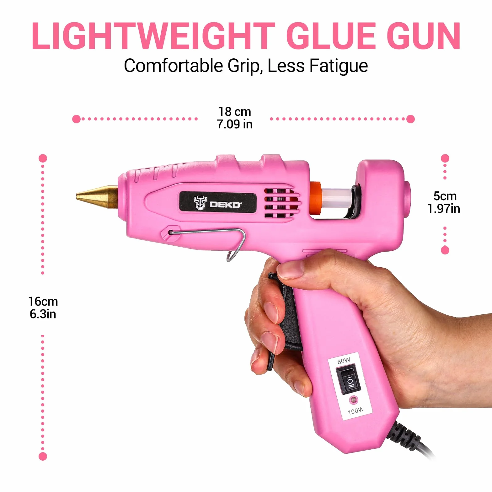 Pistolet do klejenia na gorąco 60/100 W: DEKO pistolet do klejenia z 25 pałeczkami do klejenia na gorąco 11 mm x 100 mm, do majsterkowania, sztuki, rzemiosła i szybkich napraw w domu i biurze, różowy
