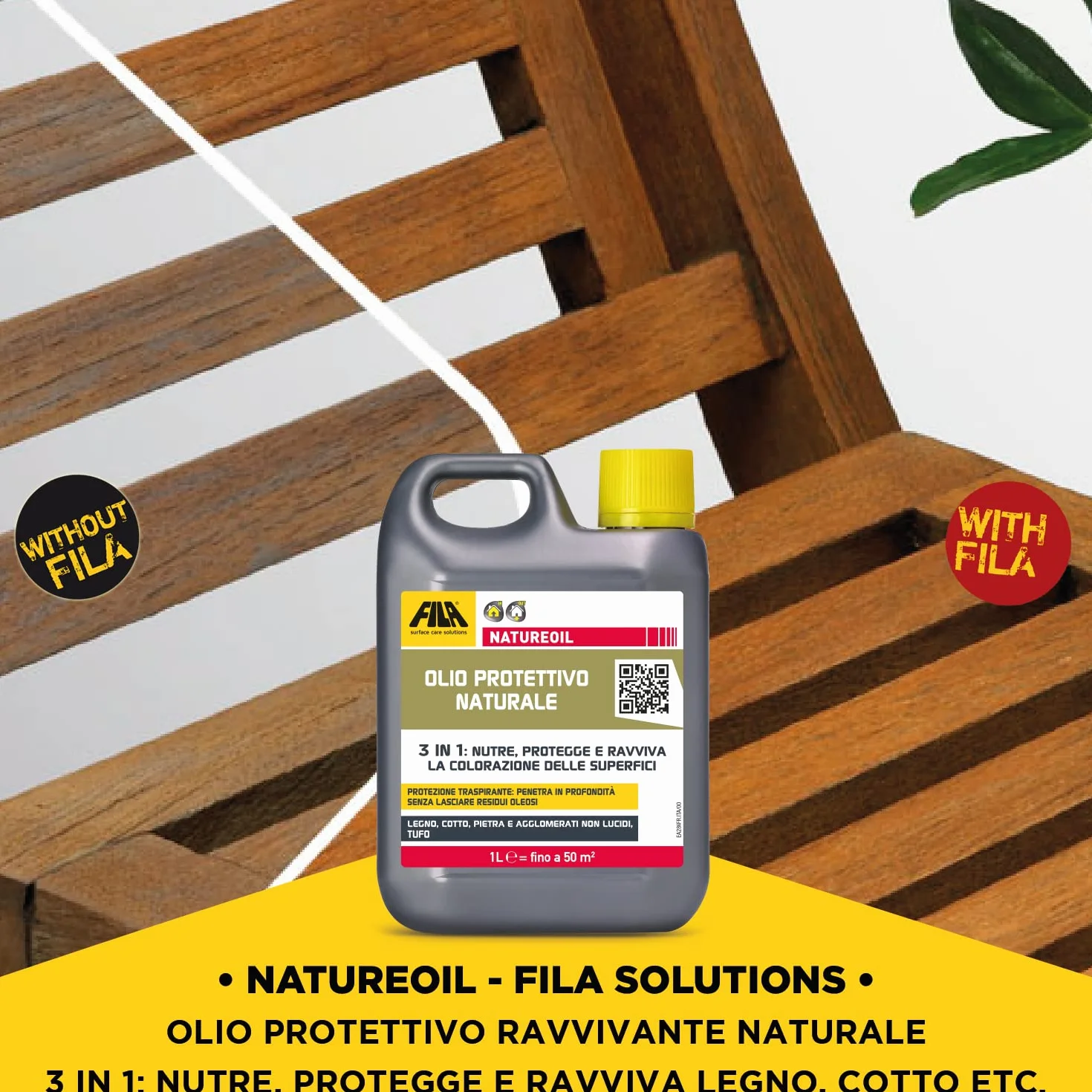 FILA Surface Care Solutions, Naturalny olej, 3 w 1, naturalny olejek ochronny: pielęgnuje, chroni i ożywia powierzchnie z drewna, terakoty, kamienia i aglomeraty, 1 l