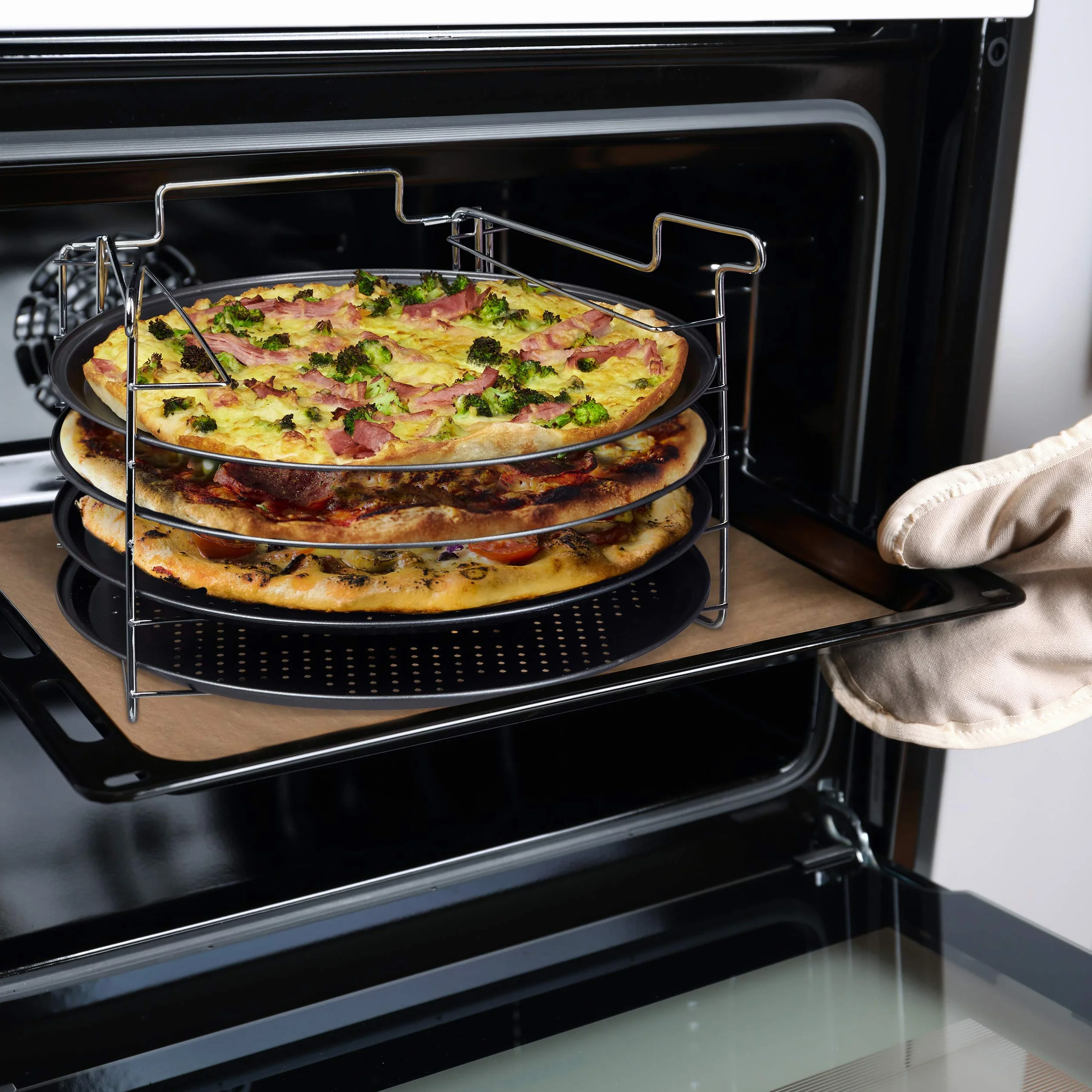 Relaxdays zestaw 4 okrągłych blach do pizzy, powłoka non-stick, forma z żelaza, do piekarnika, 20 x 32 x 32 cm, szary